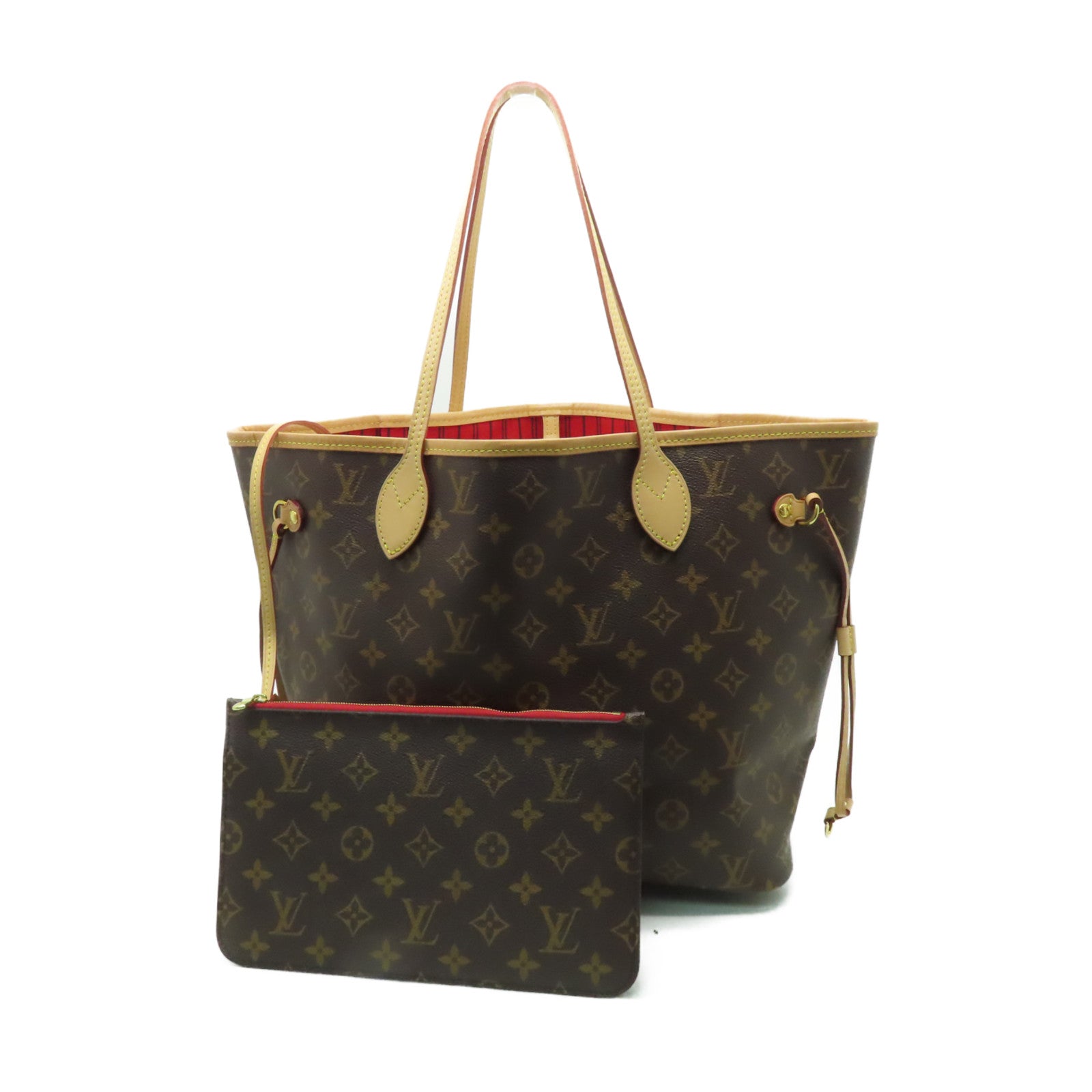 LOUIS VUITTON Monogram Neverfull MM金扣手挽袋啡色