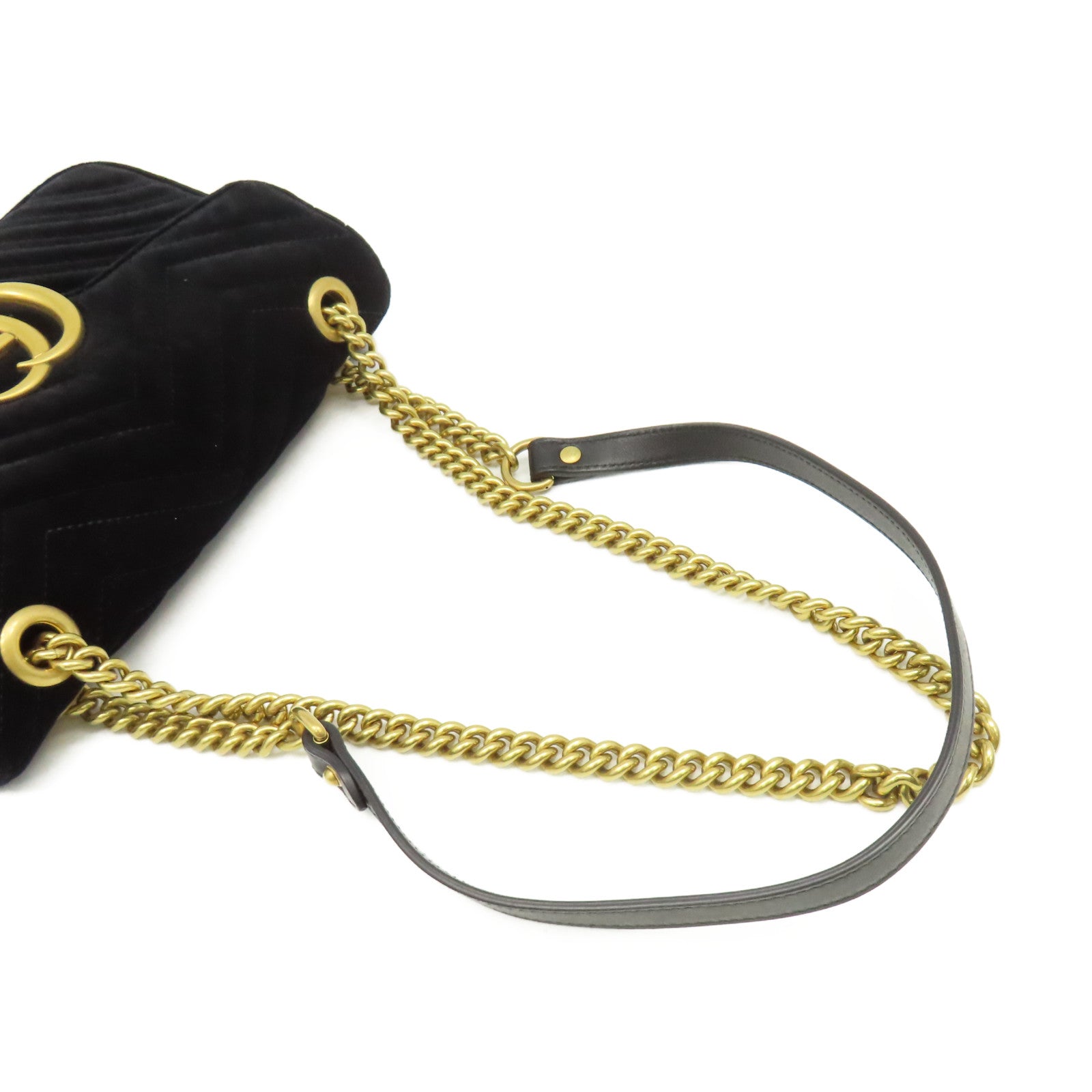 GUCCI 天鵝絨GG Marmont Chain Shoulder Bag金扣鏈帶肩背袋黒色