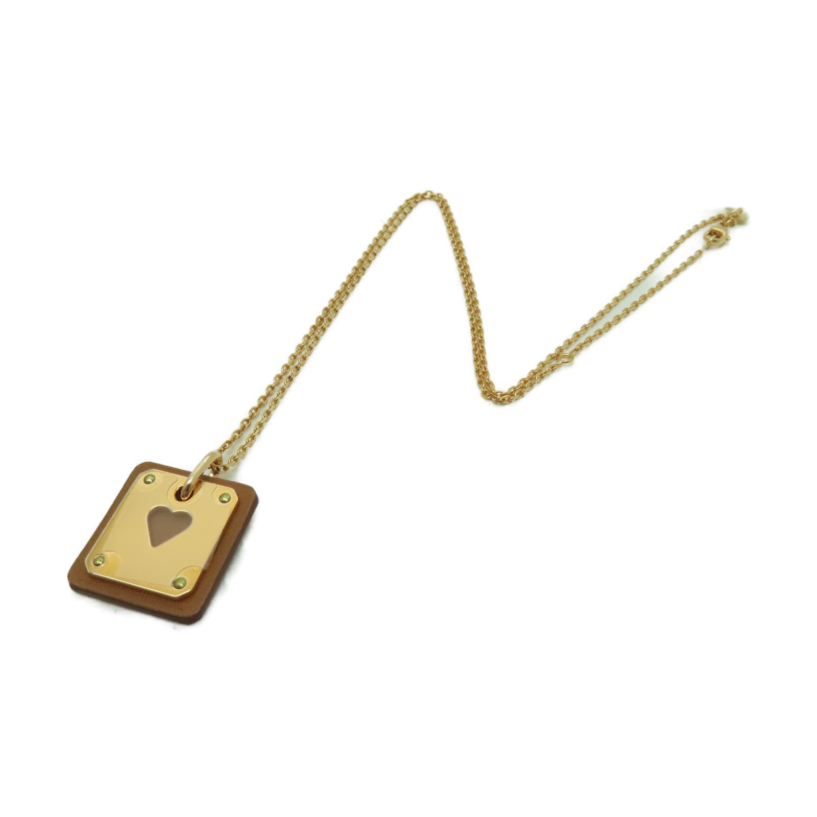 HERMES Swift皮革/金屬As De Coeur Necklace項鍊啡色/金色