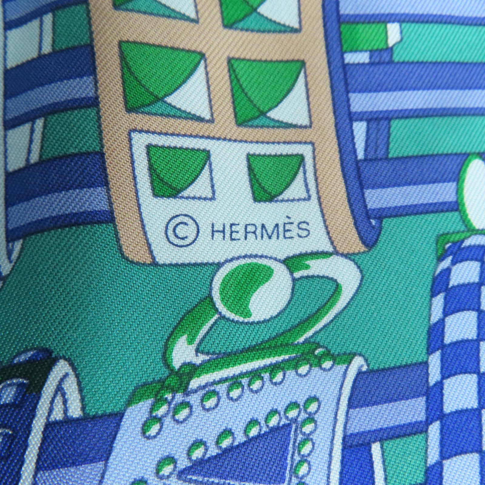 HERMES 絲質Scarf 90x90絲巾藍色/綠色