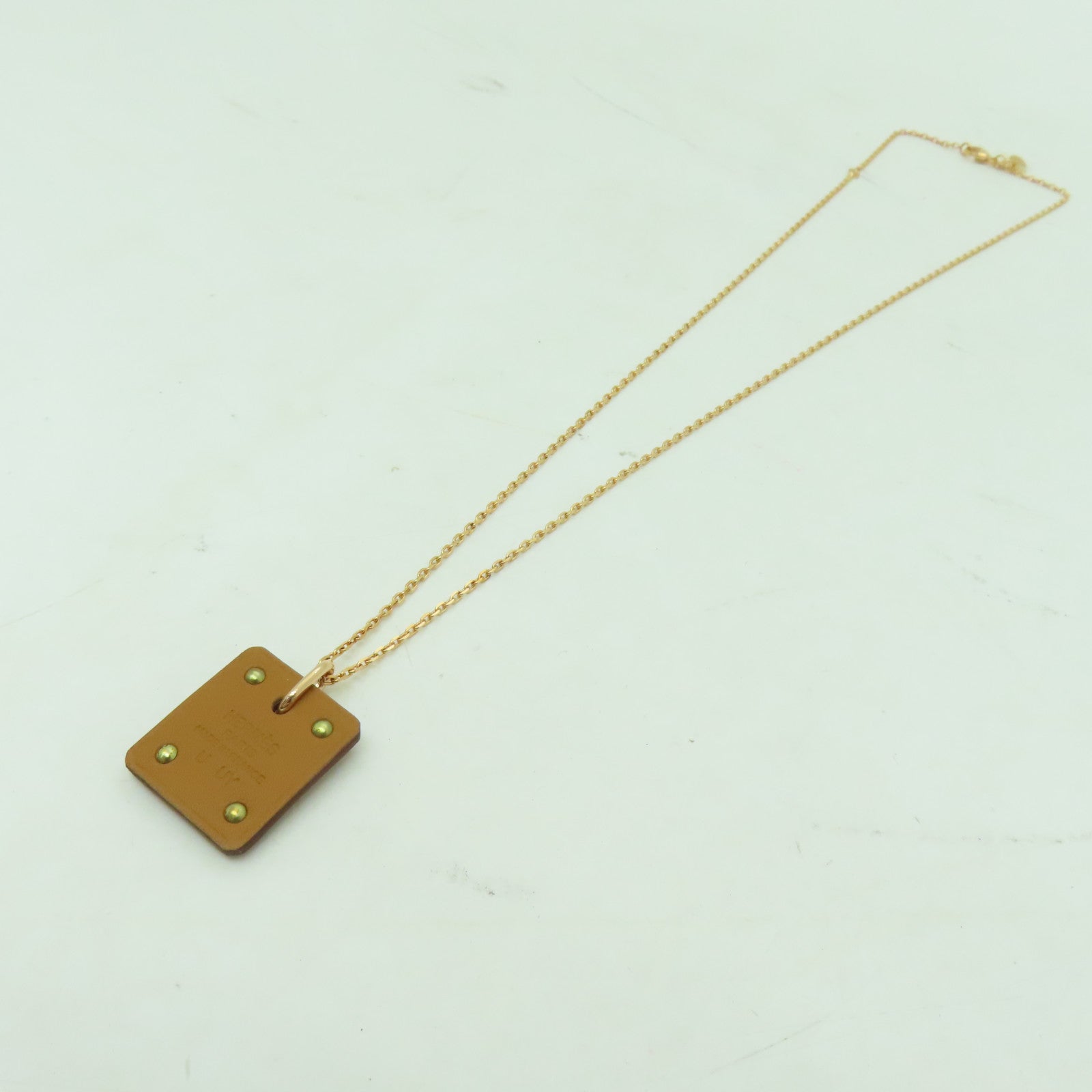 HERMES Swift皮革/金屬As De Coeur Necklace項鍊啡色/金色