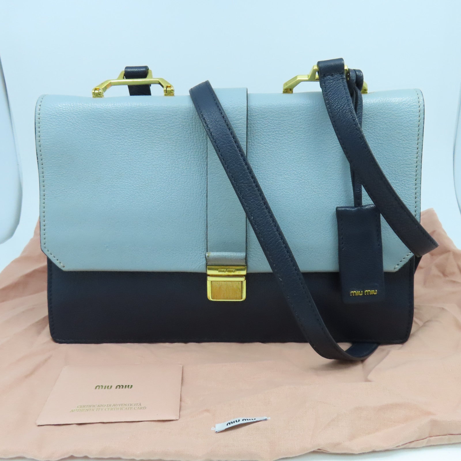 Miu Miu 牛皮皮革Shoulder Bag金扣肩背袋蓝色