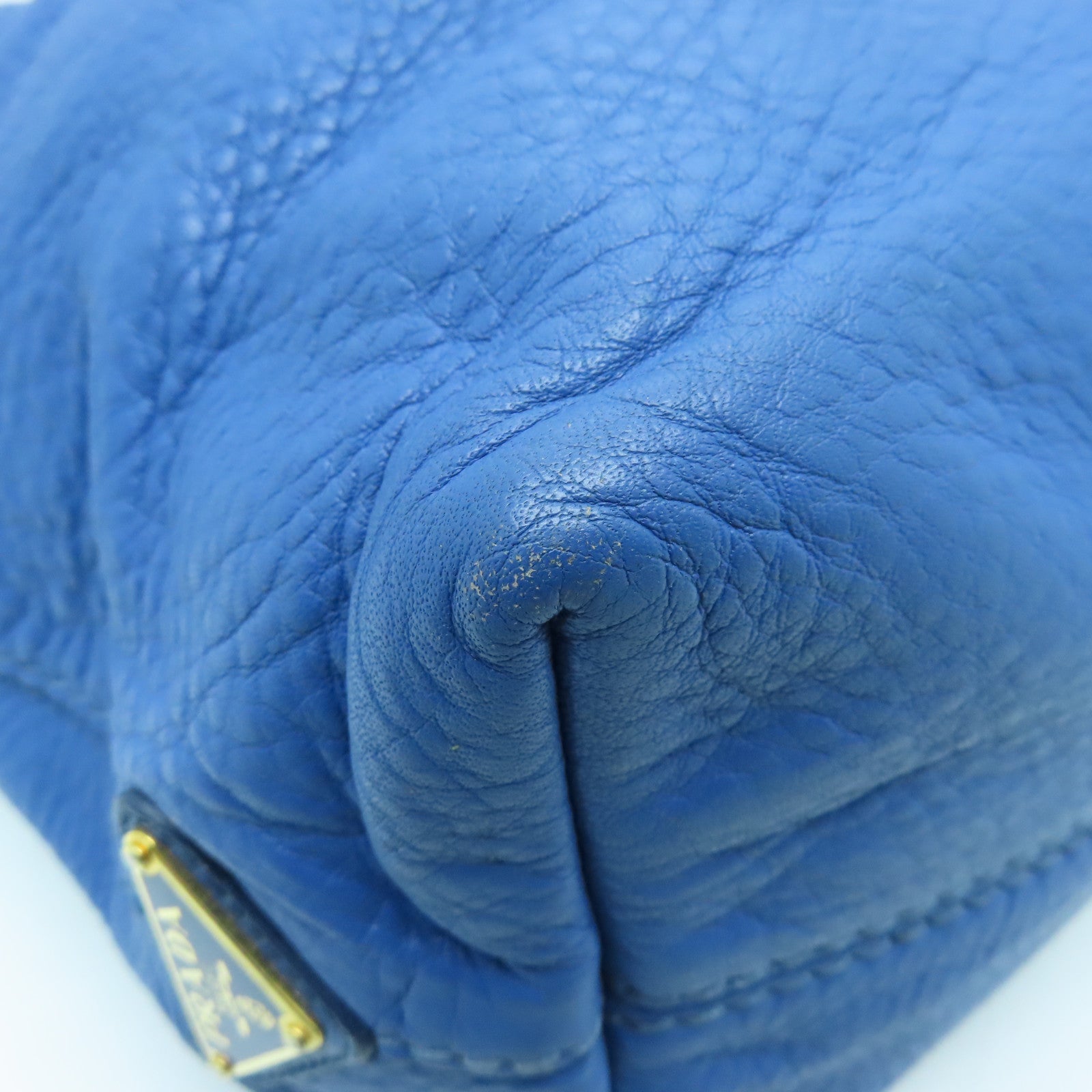 PRADA cowhide leather Shoulder Bag gold buckle handle shoulder bag blue