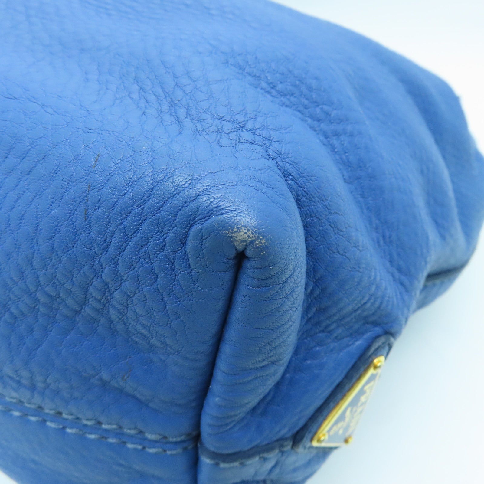 PRADA cowhide leather Shoulder Bag gold buckle handle shoulder bag blue