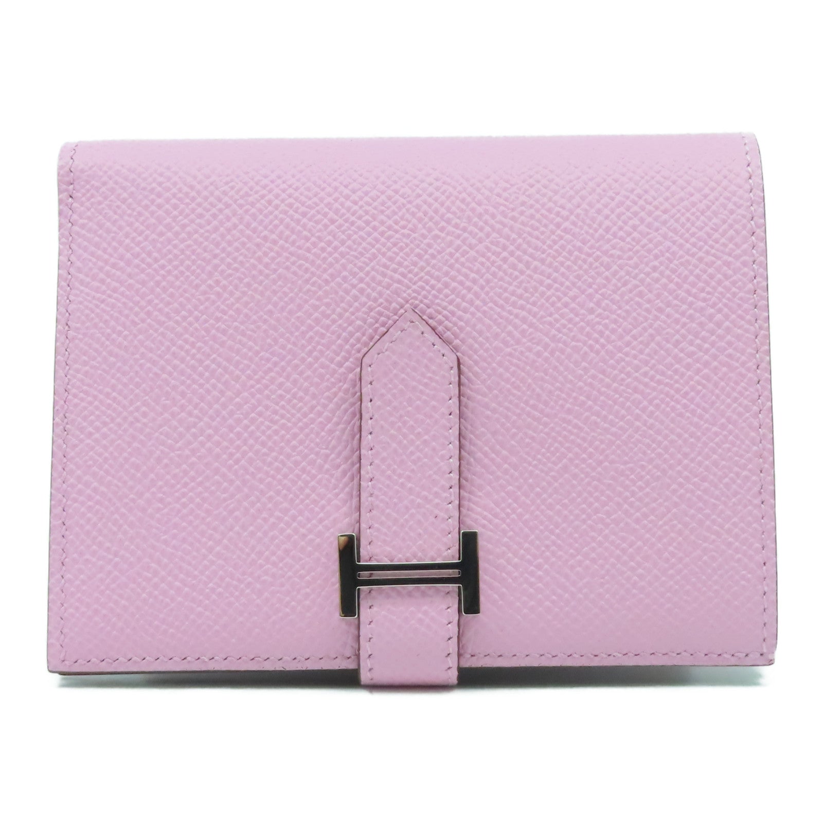HERMES Togo皮革Bearn Compact銀扣錢包粉紅色