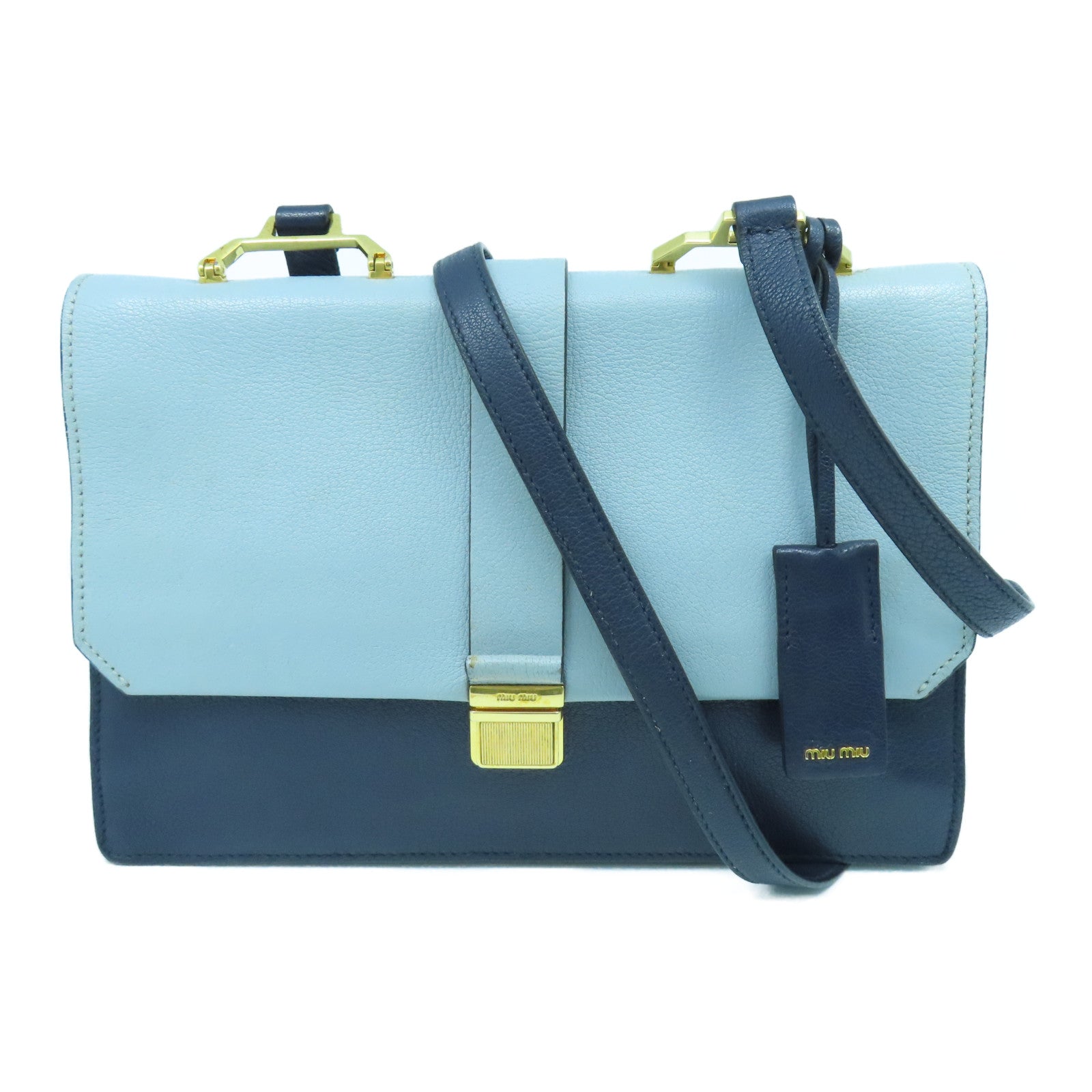 Miu Miu 牛皮皮革Shoulder Bag金扣肩背袋蓝色