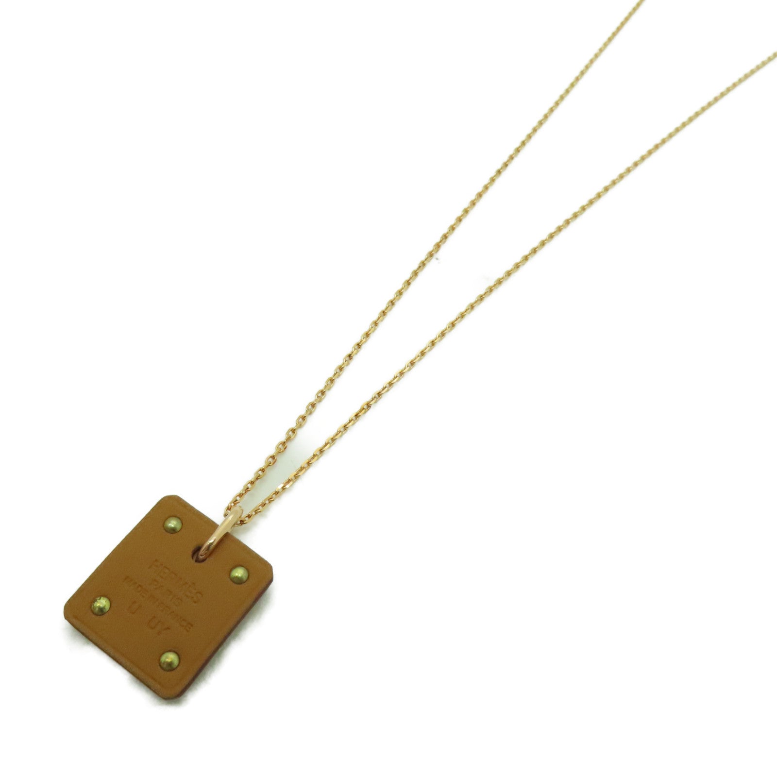 HERMES Swift皮革/金屬As De Coeur Necklace項鍊啡色/金色