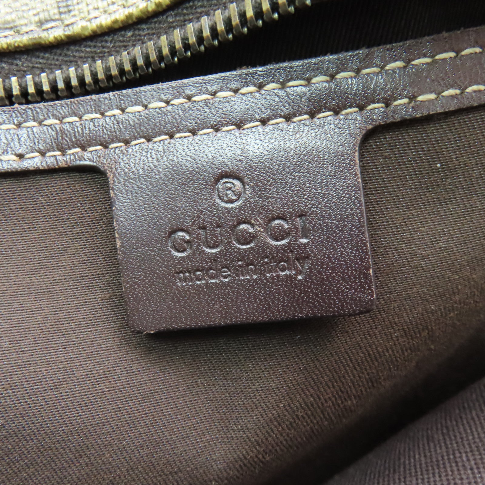 GUCCI 塗層帆布Tote Bag銀扣手挽袋啡色
