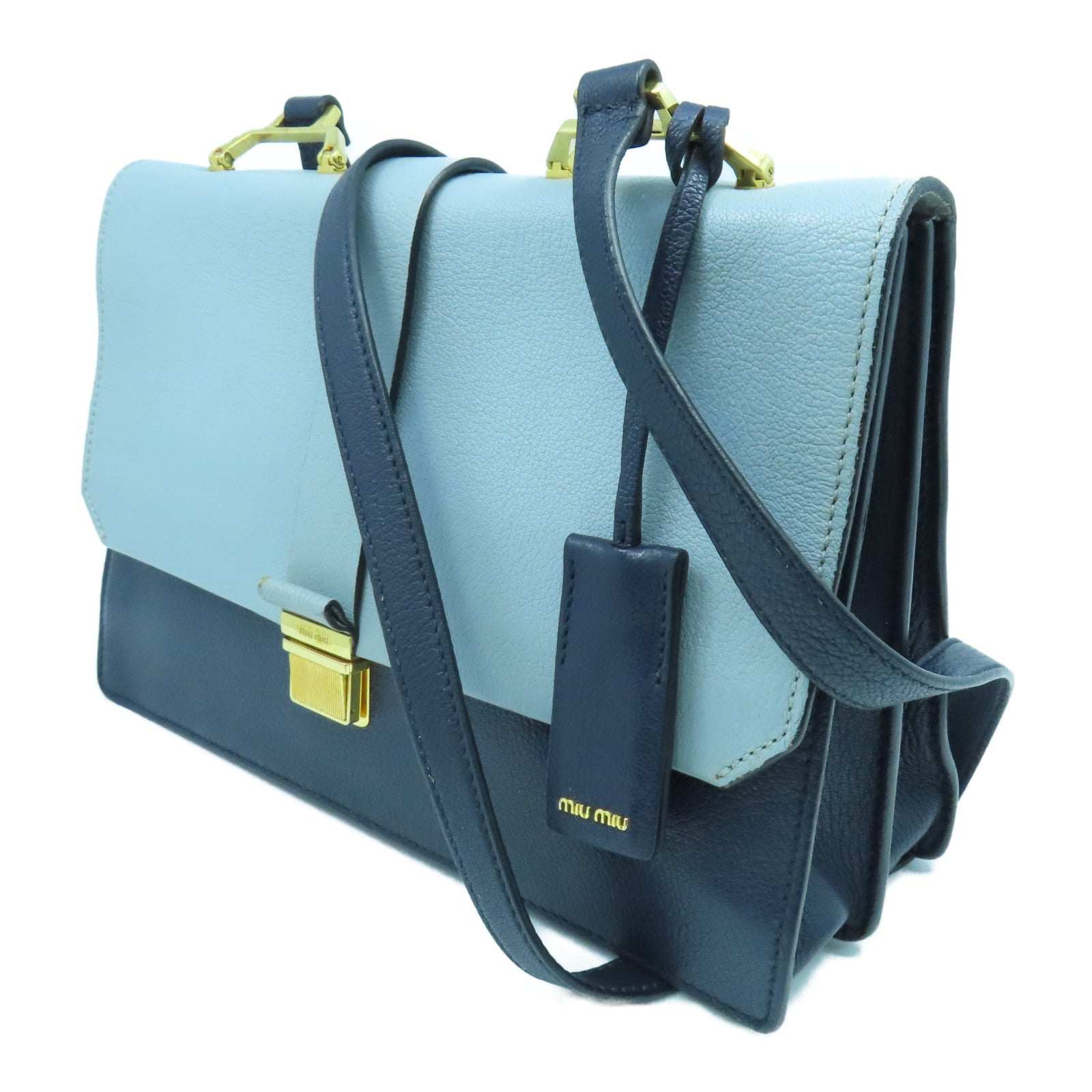 Miu Miu 牛皮皮革Shoulder Bag金扣肩背袋蓝色