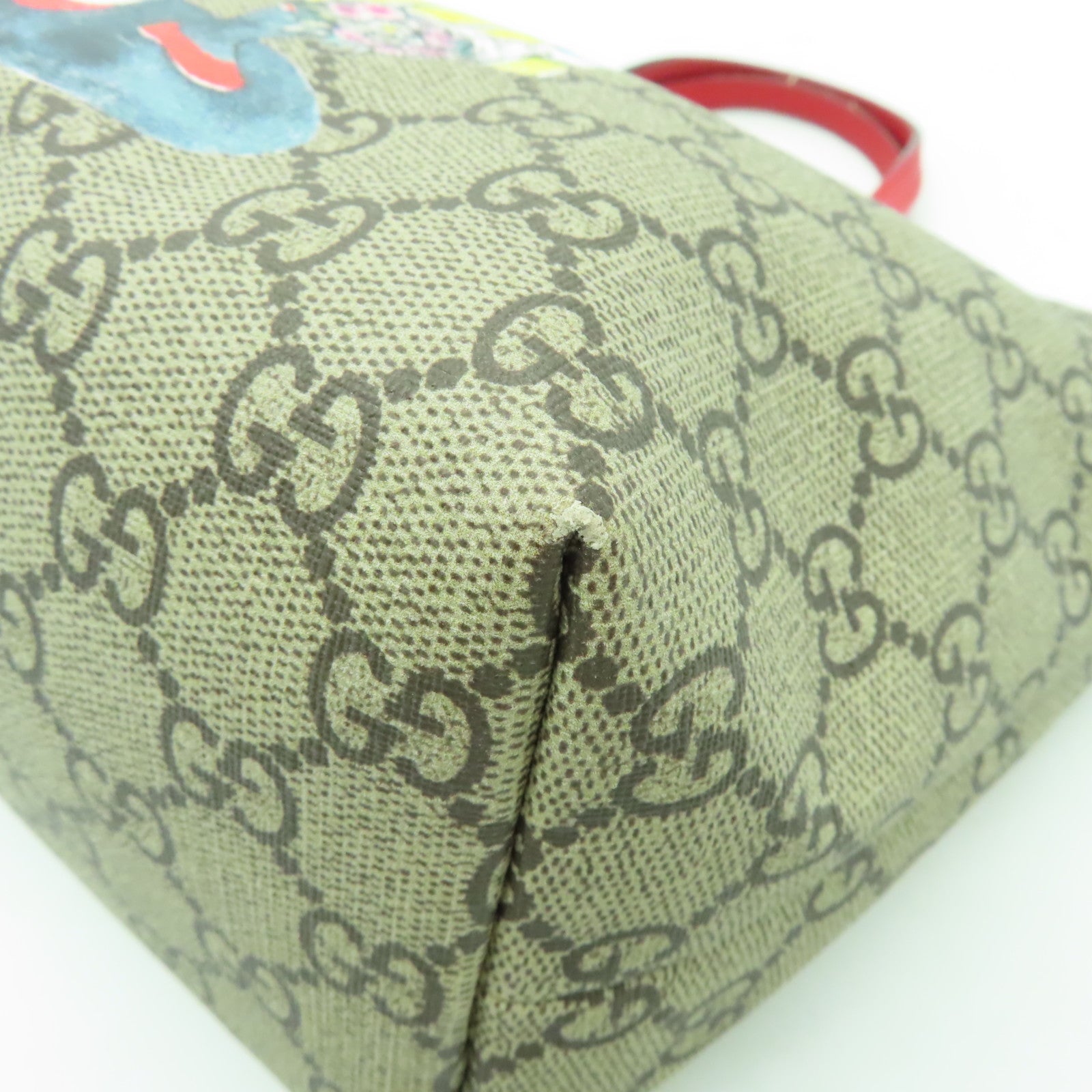 GUCCI 塗層帆布Handbag銀扣手挽袋啡色/紅色