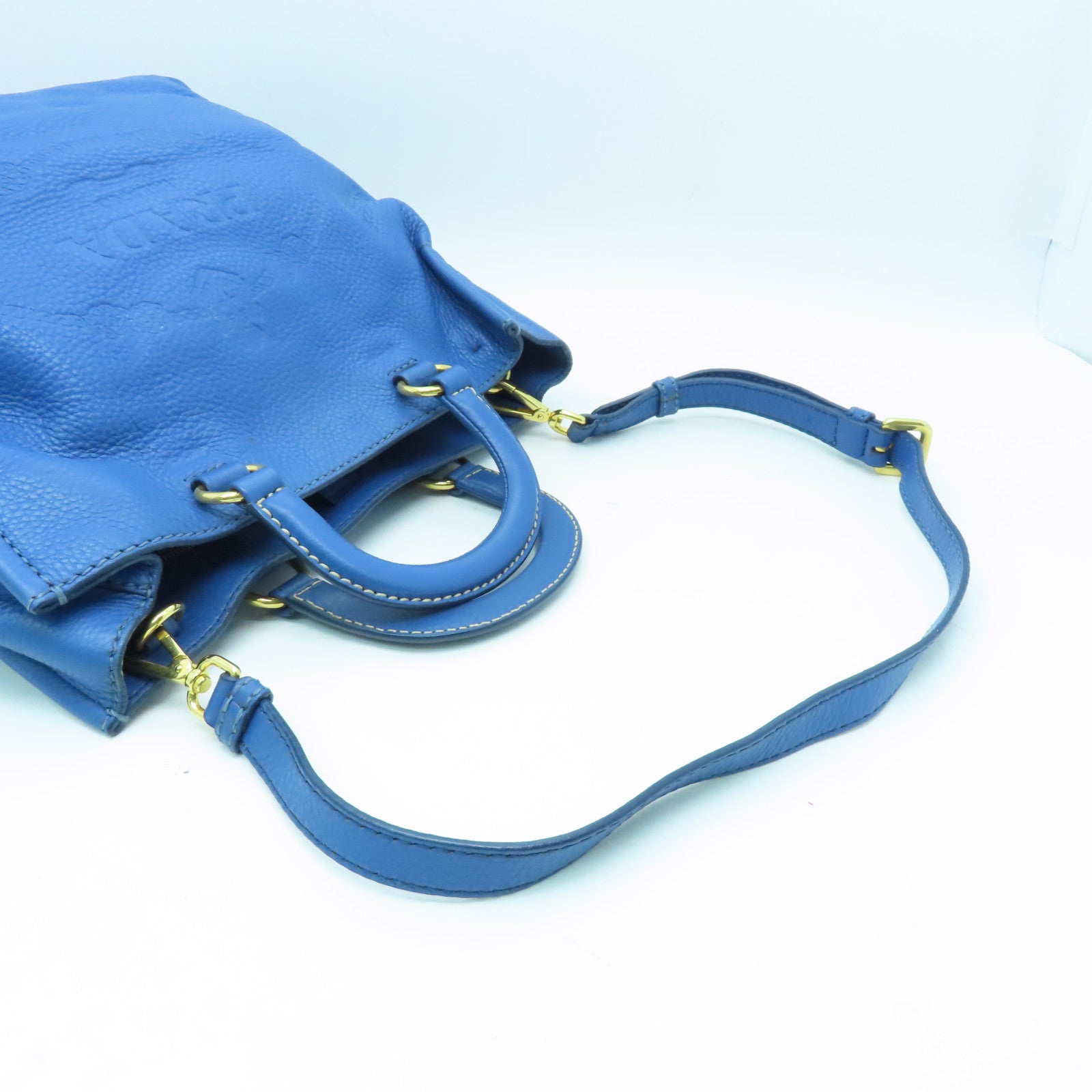 PRADA cowhide leather Shoulder Bag gold buckle handle shoulder bag blue