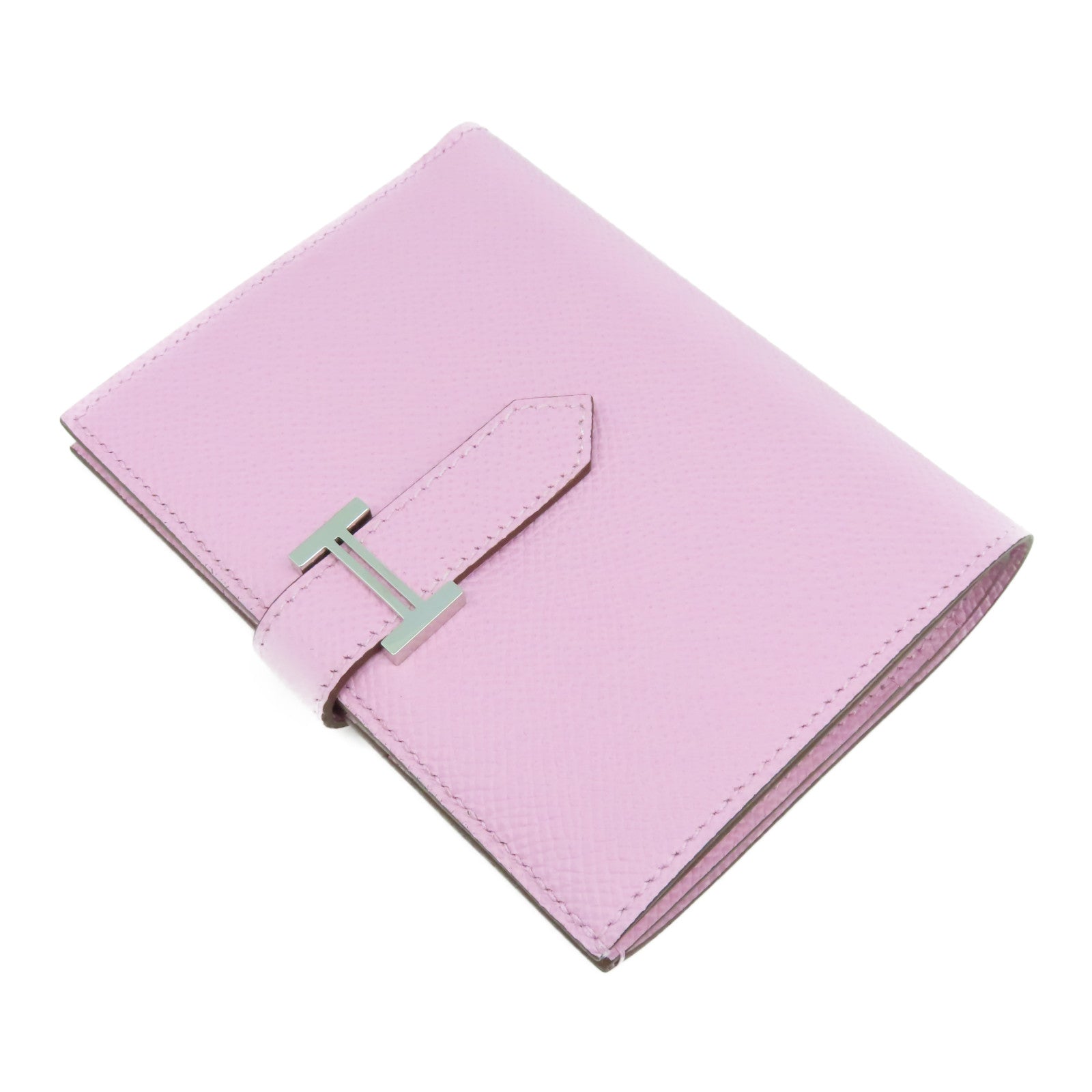 HERMES Togo皮革Bearn Compact銀扣錢包粉紅色