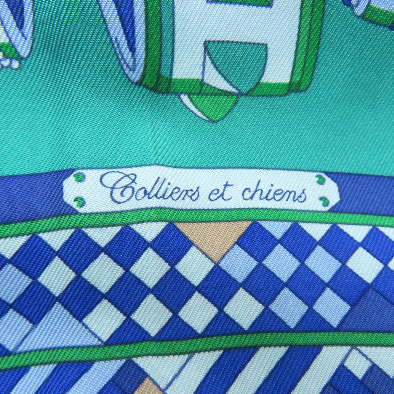 HERMES 絲質Scarf 90x90絲巾藍色/綠色