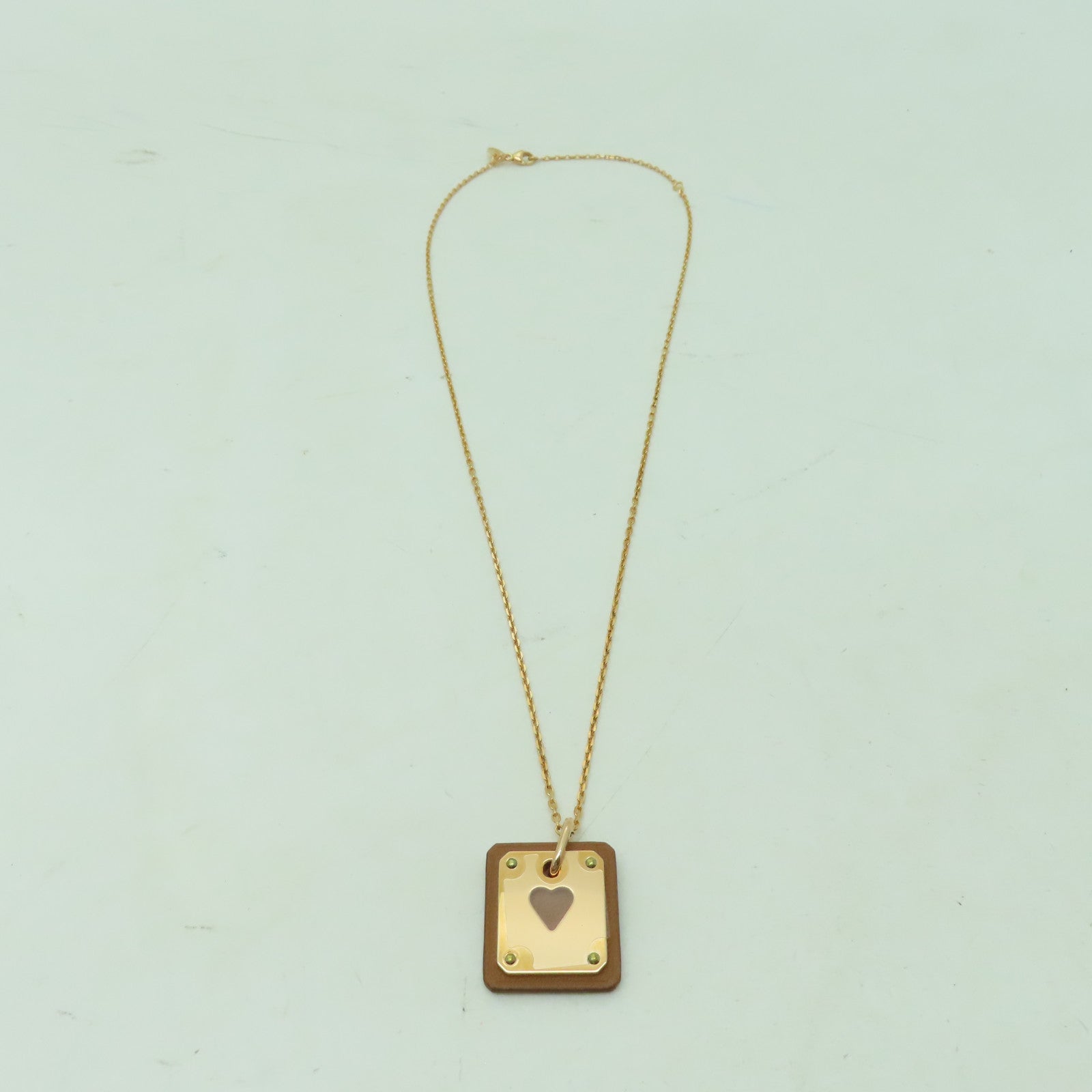 HERMES Swift皮革/金屬As De Coeur Necklace項鍊啡色/金色