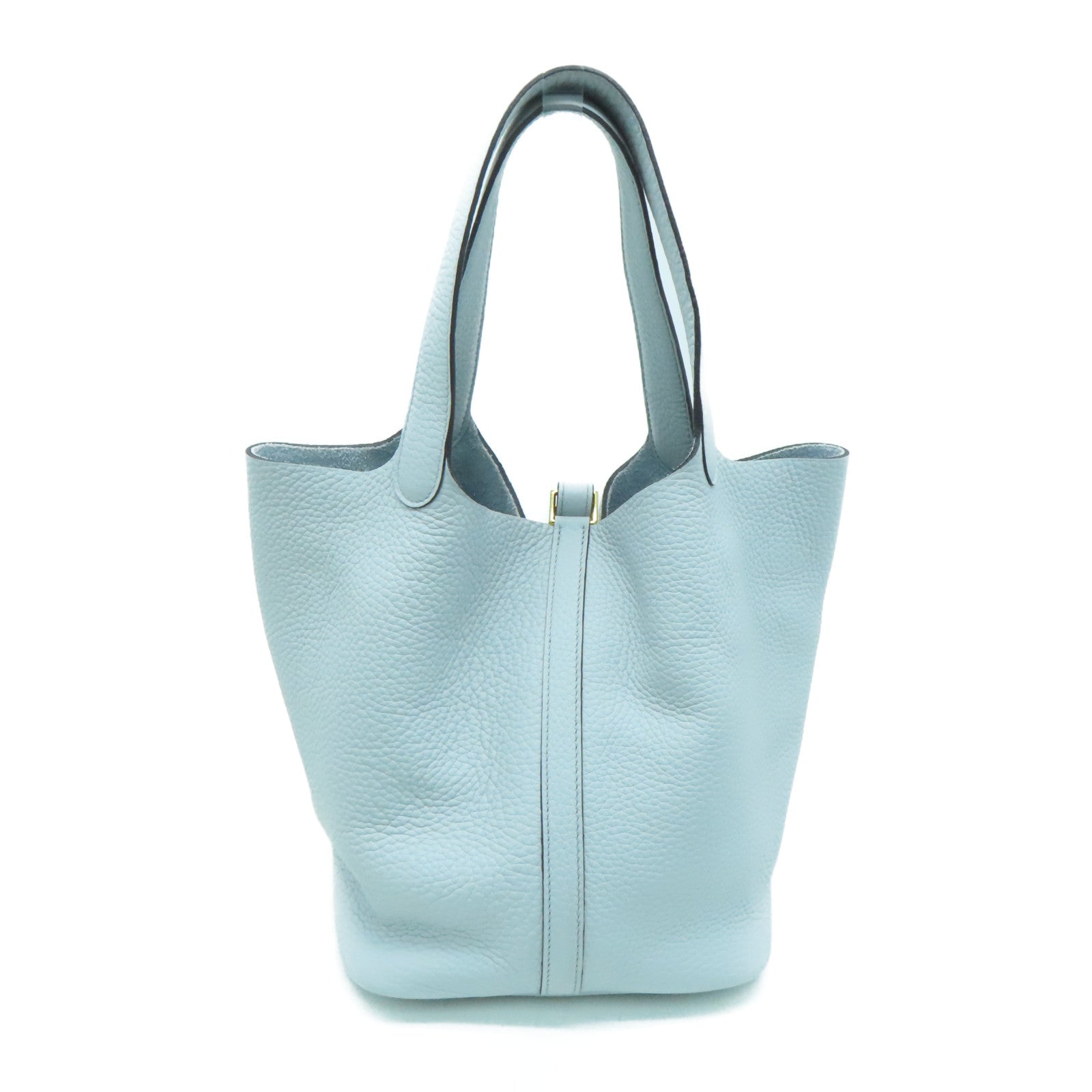 HERMES Clemence皮革Picotin MM金扣手挽袋Blue Brume/淺藍色