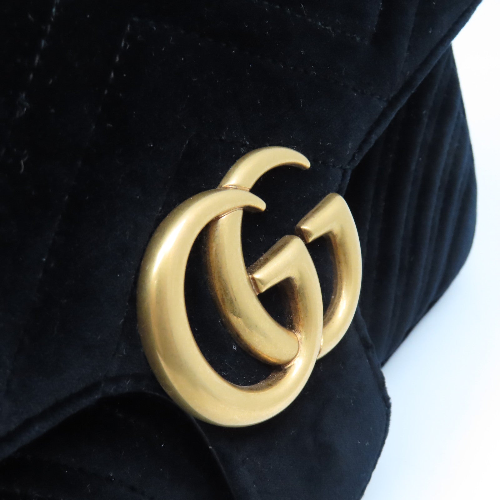 GUCCI 天鵝絨GG Marmont Chain Shoulder Bag金扣鏈帶肩背袋黒色
