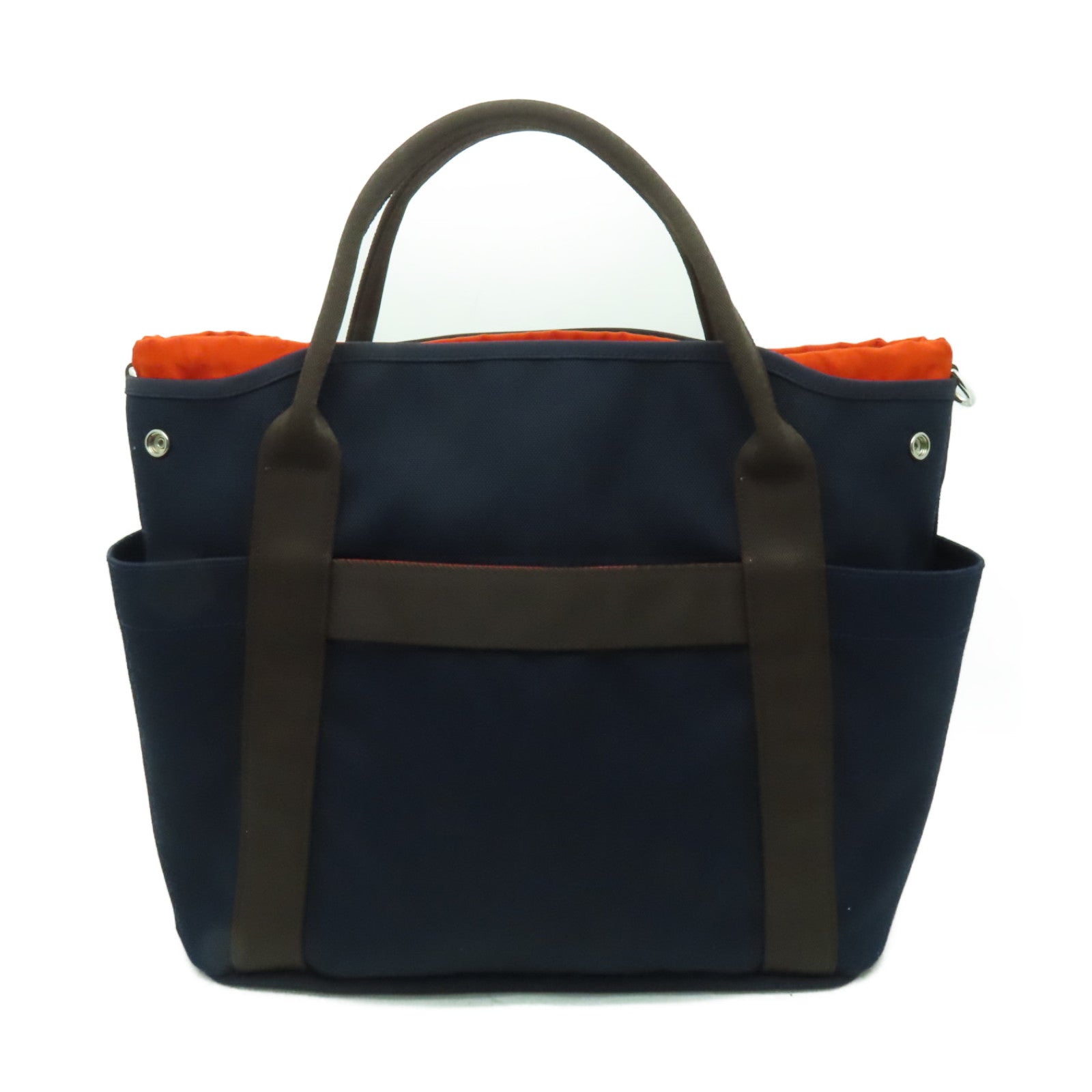 HERMES 帆布Pansage Groom銀扣手挽袋深藍色