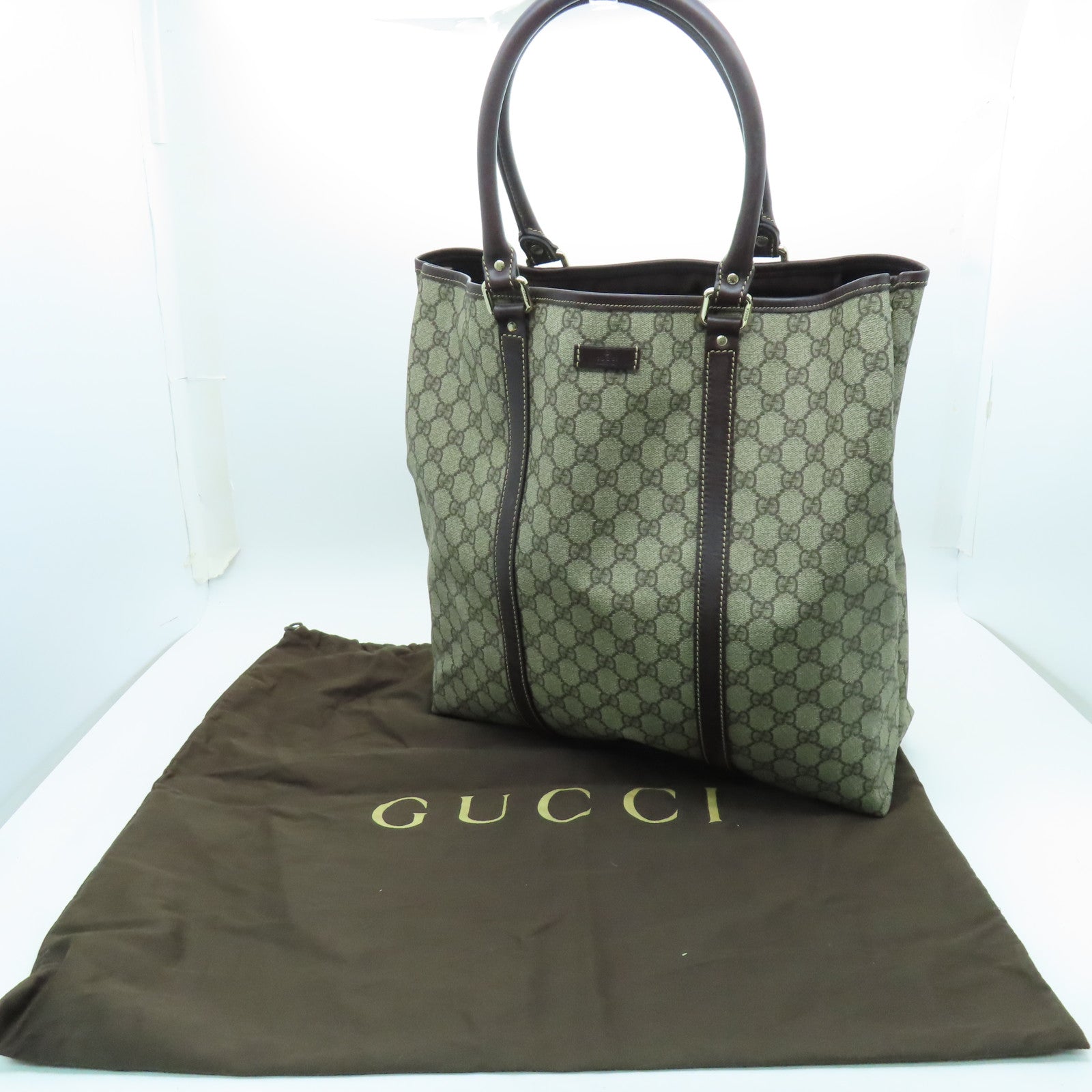 GUCCI 塗層帆布Tote Bag金扣手挽袋啡色