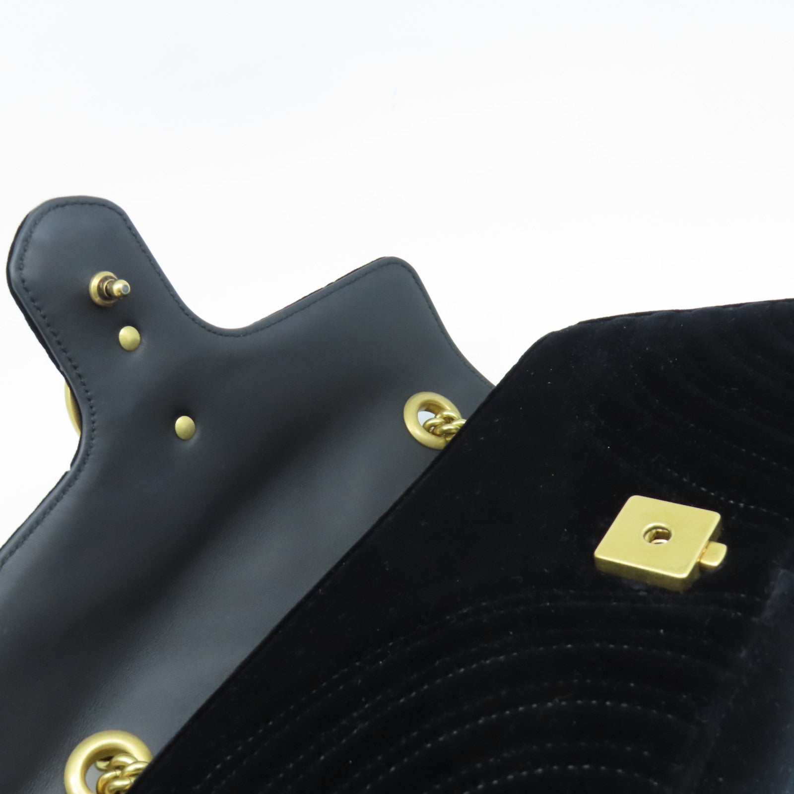 GUCCI 天鵝絨GG Marmont Chain Shoulder Bag金扣鏈帶肩背袋黒色