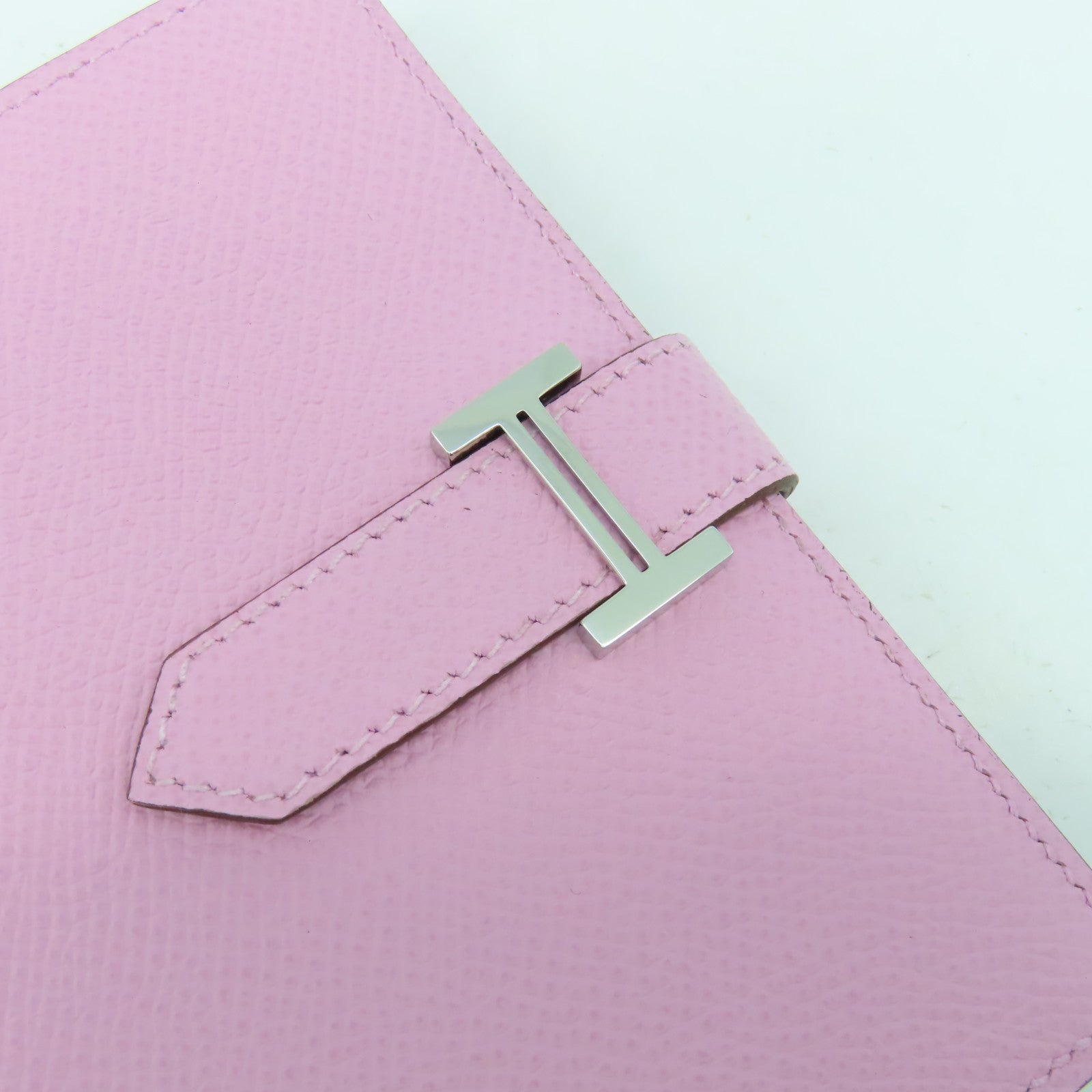 HERMES Togo皮革Bearn Compact銀扣錢包粉紅色