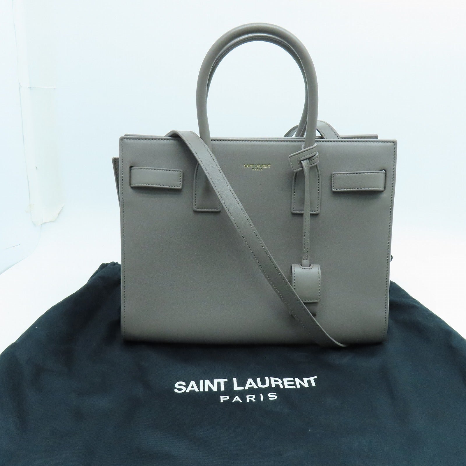 SAINT LAURENT 牛皮皮革Sac De Jour金扣手挽肩背兩用袋灰色