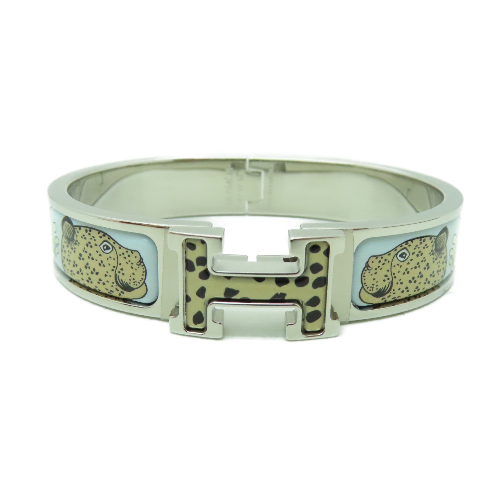 HERMES 金屬/琺瑯Clic H Bracelet銀扣手鐲淺藍色/彩色