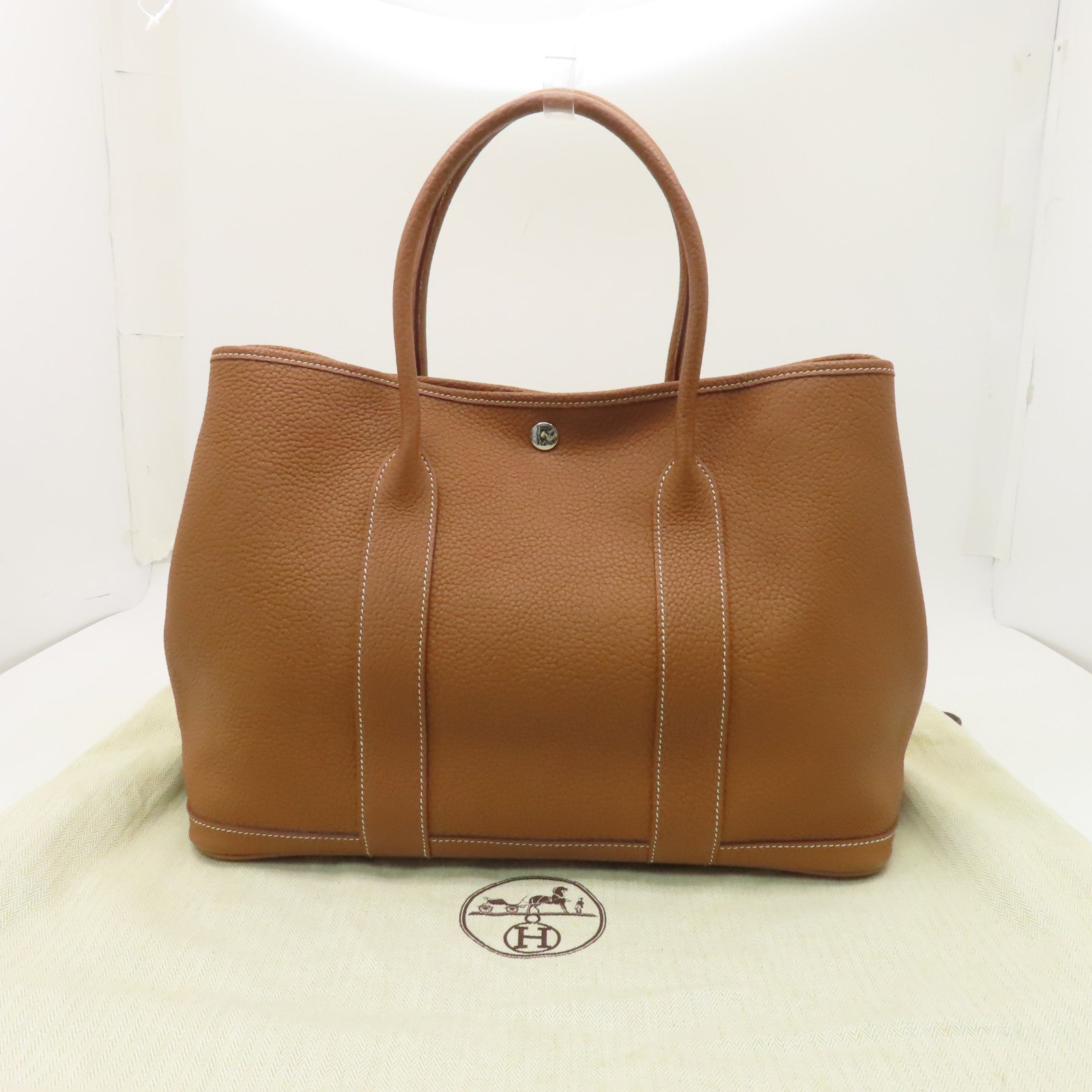 HERMES Negonda皮革Garden Party PM銀扣手挽袋啡色