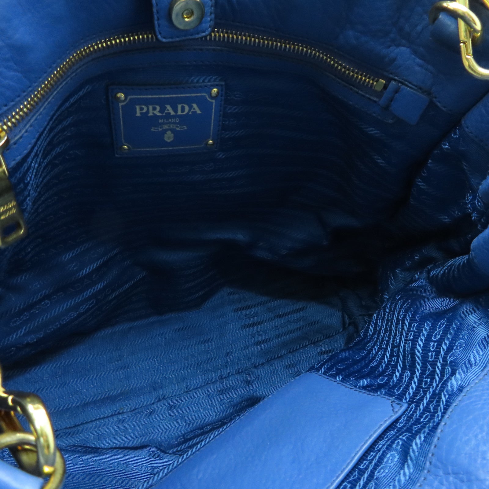 PRADA cowhide leather Shoulder Bag gold buckle handle shoulder bag blue