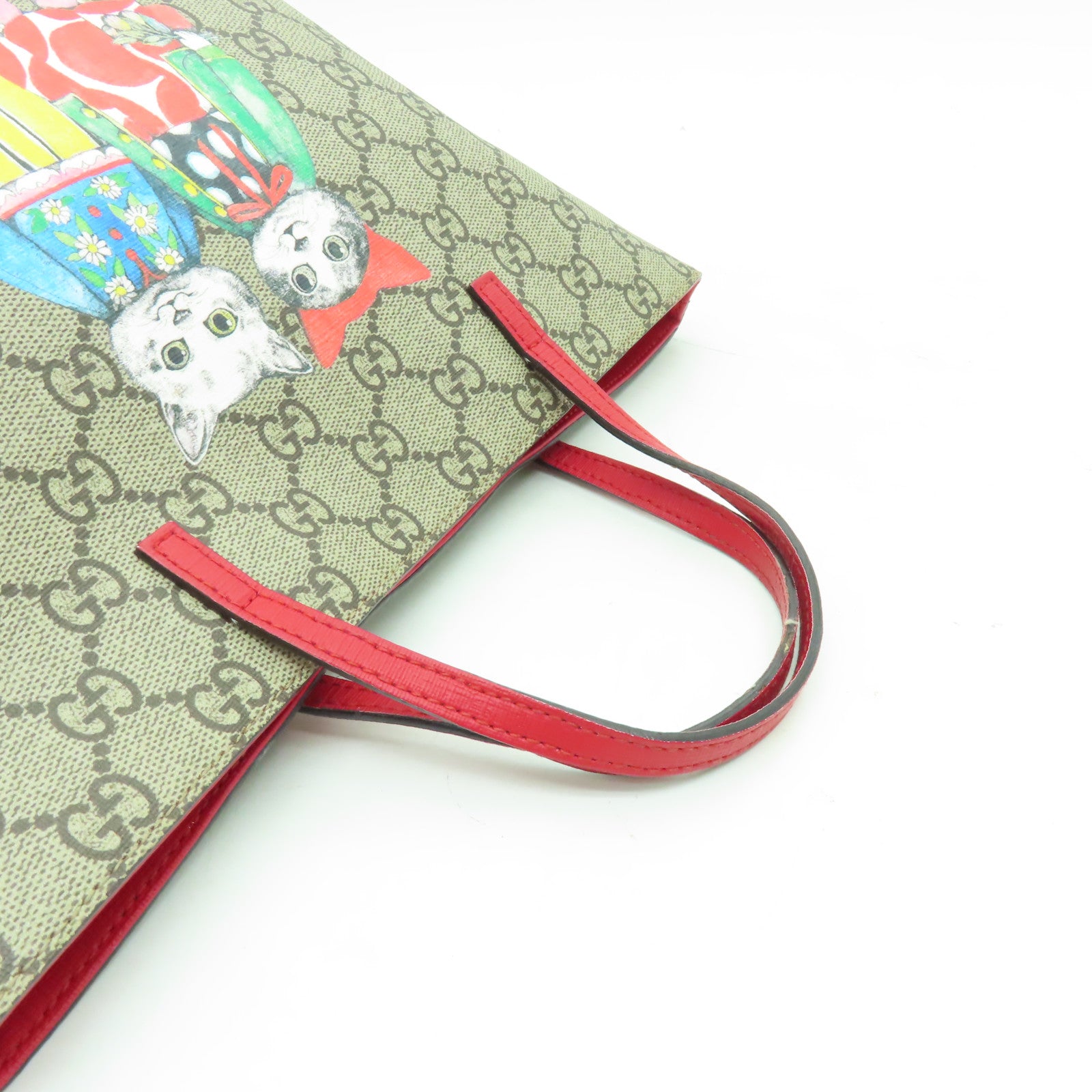GUCCI 塗層帆布Handbag銀扣手挽袋啡色/紅色