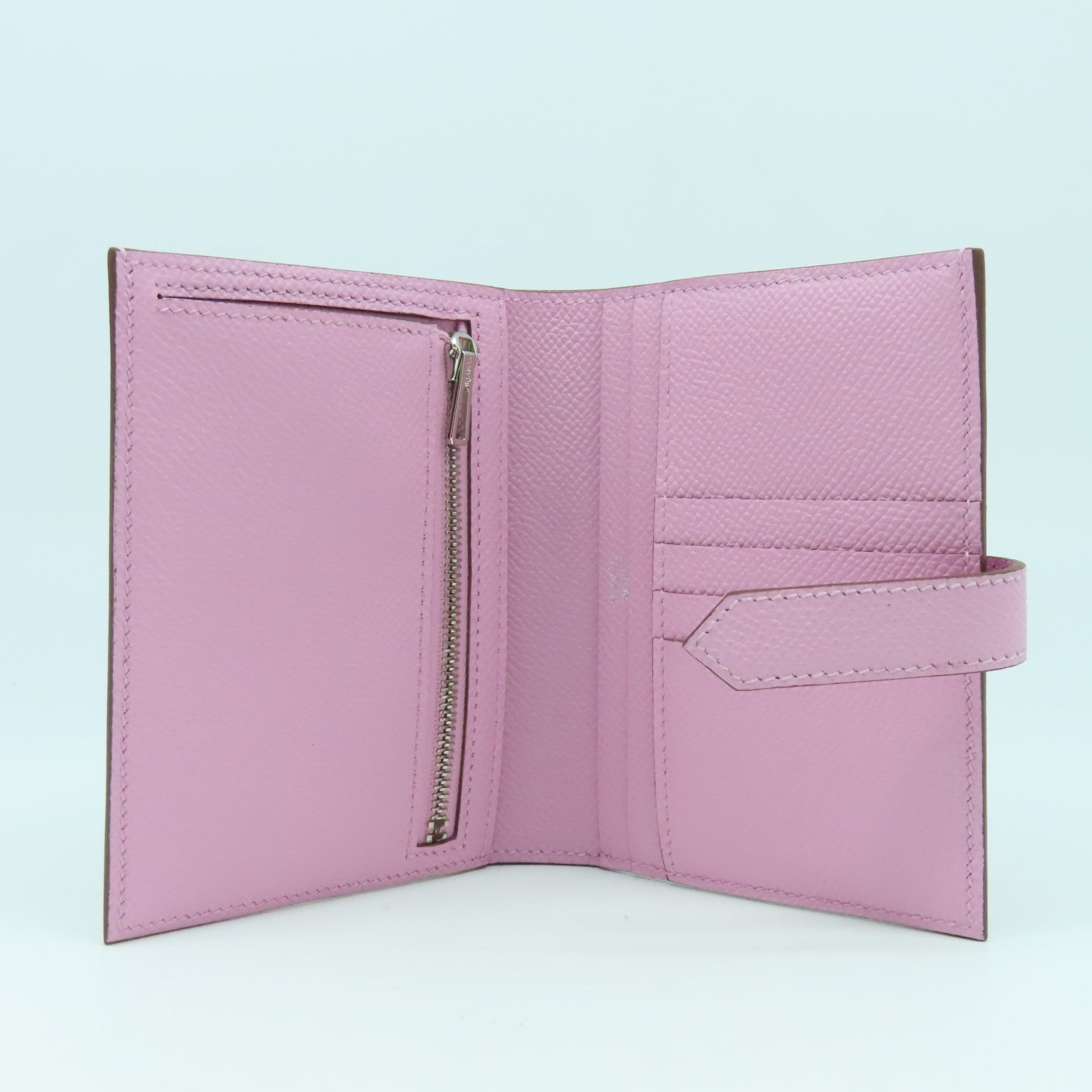HERMES Togo皮革Bearn Compact銀扣錢包粉紅色