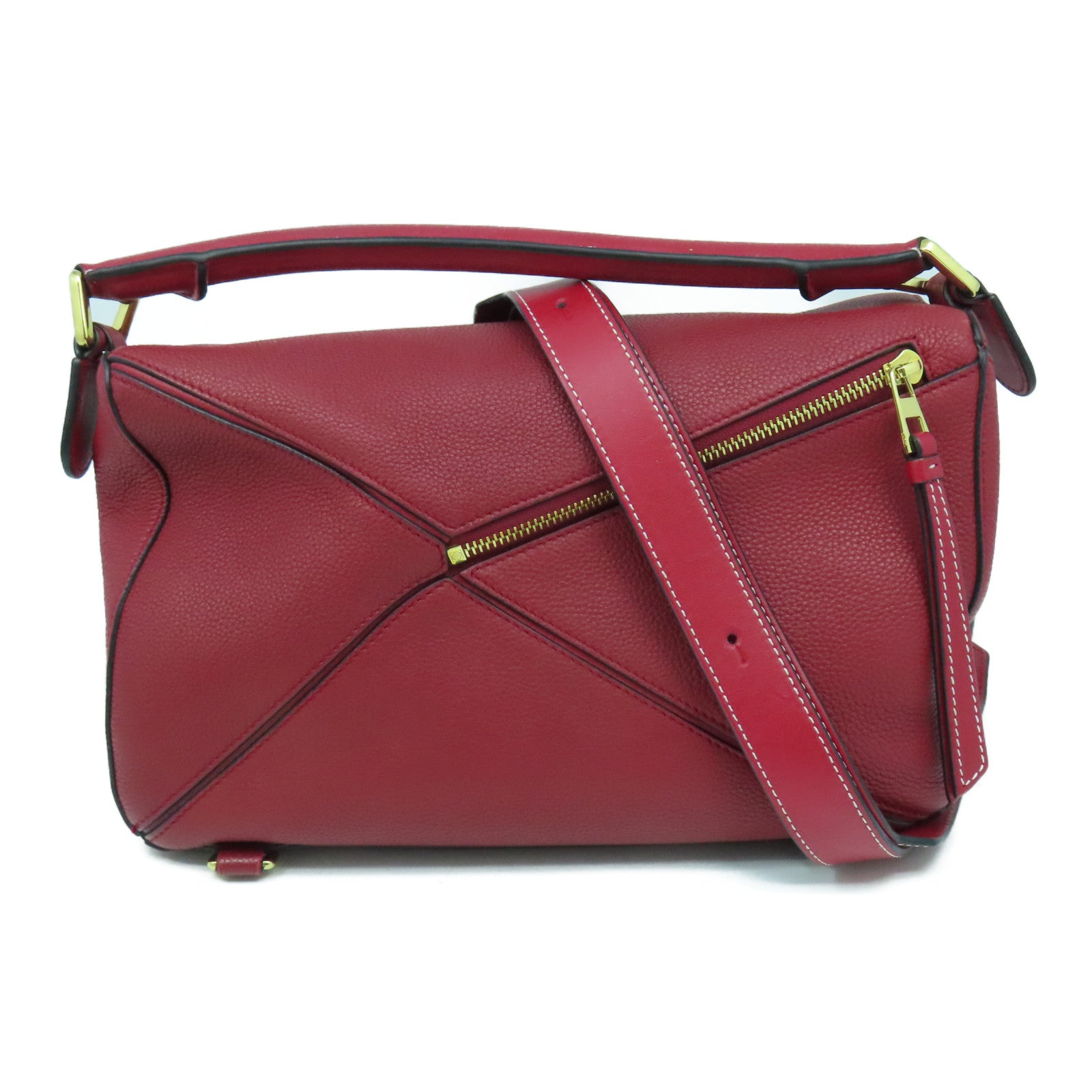 LOEWE 牛皮皮革Puzzle金扣手挽肩背兩用袋紅色