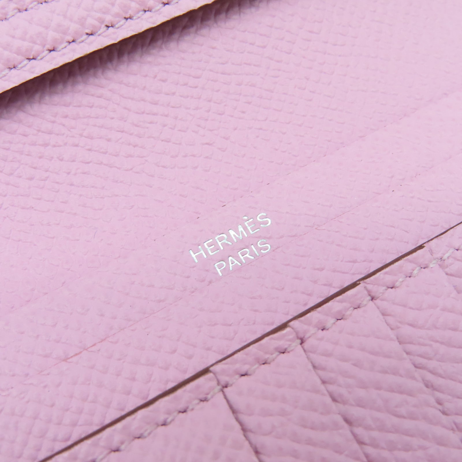 HERMES Togo皮革Bearn Compact銀扣錢包粉紅色