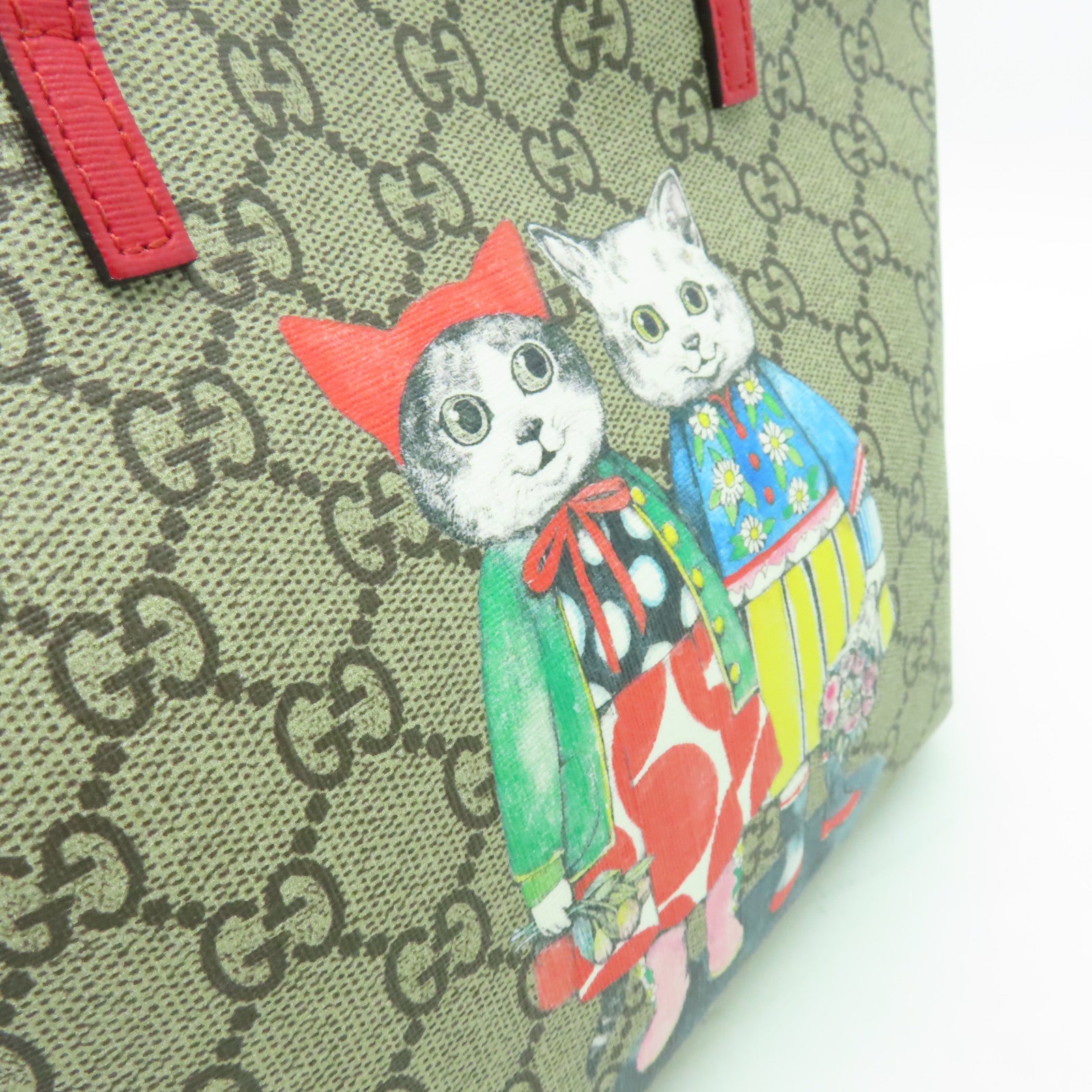 GUCCI 塗層帆布Handbag銀扣手挽袋啡色/紅色