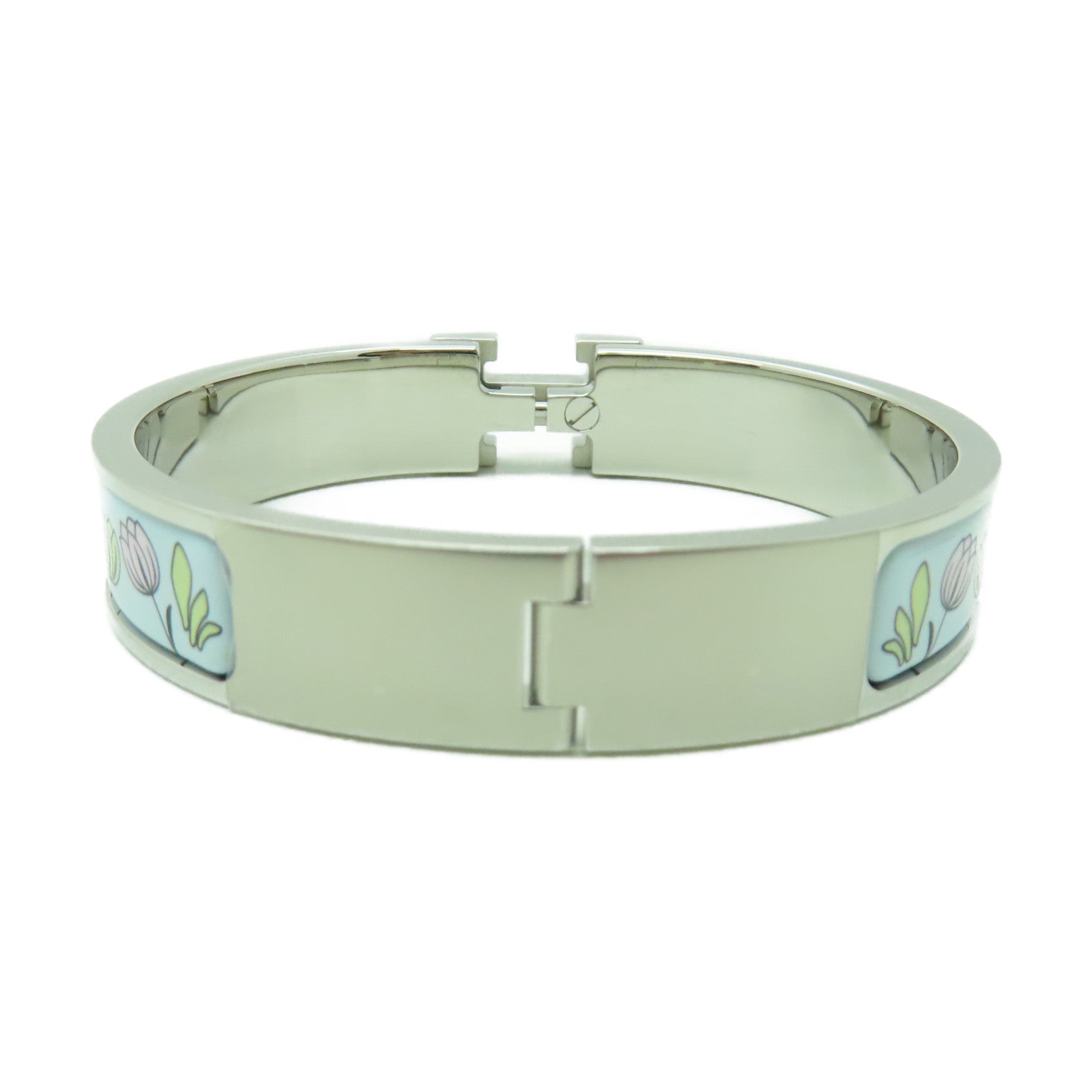 HERMES 金屬/琺瑯Clic H Bracelet銀扣手鐲淺藍色/彩色