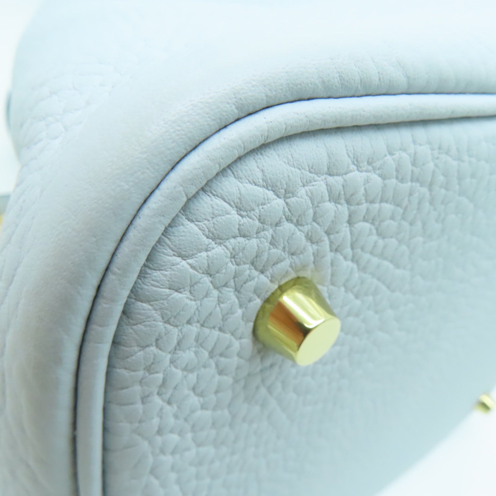 HERMES Clemence皮革Picotin MM金扣手挽袋Blue Brume/淺藍色