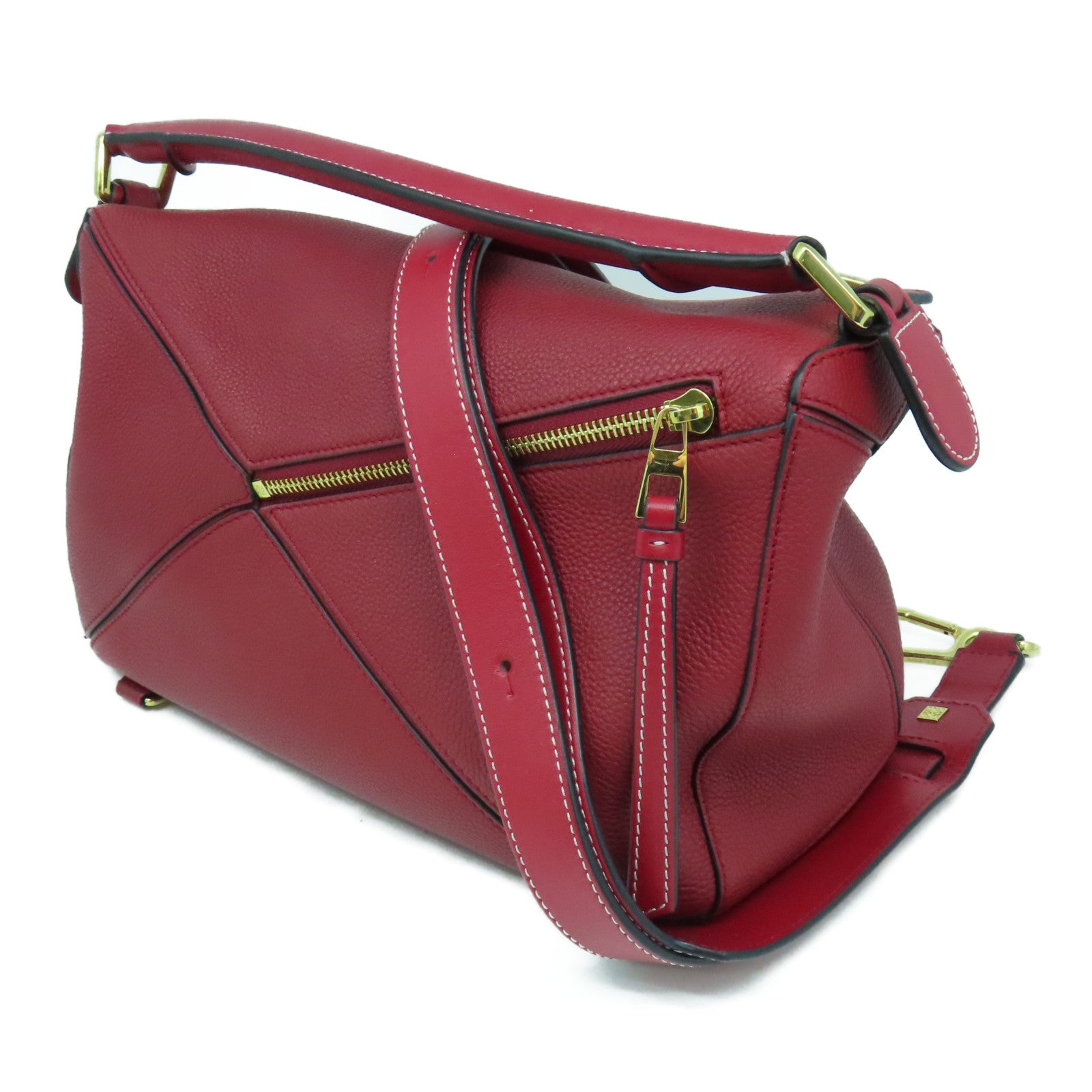 LOEWE 牛皮皮革Puzzle金扣手挽肩背兩用袋紅色