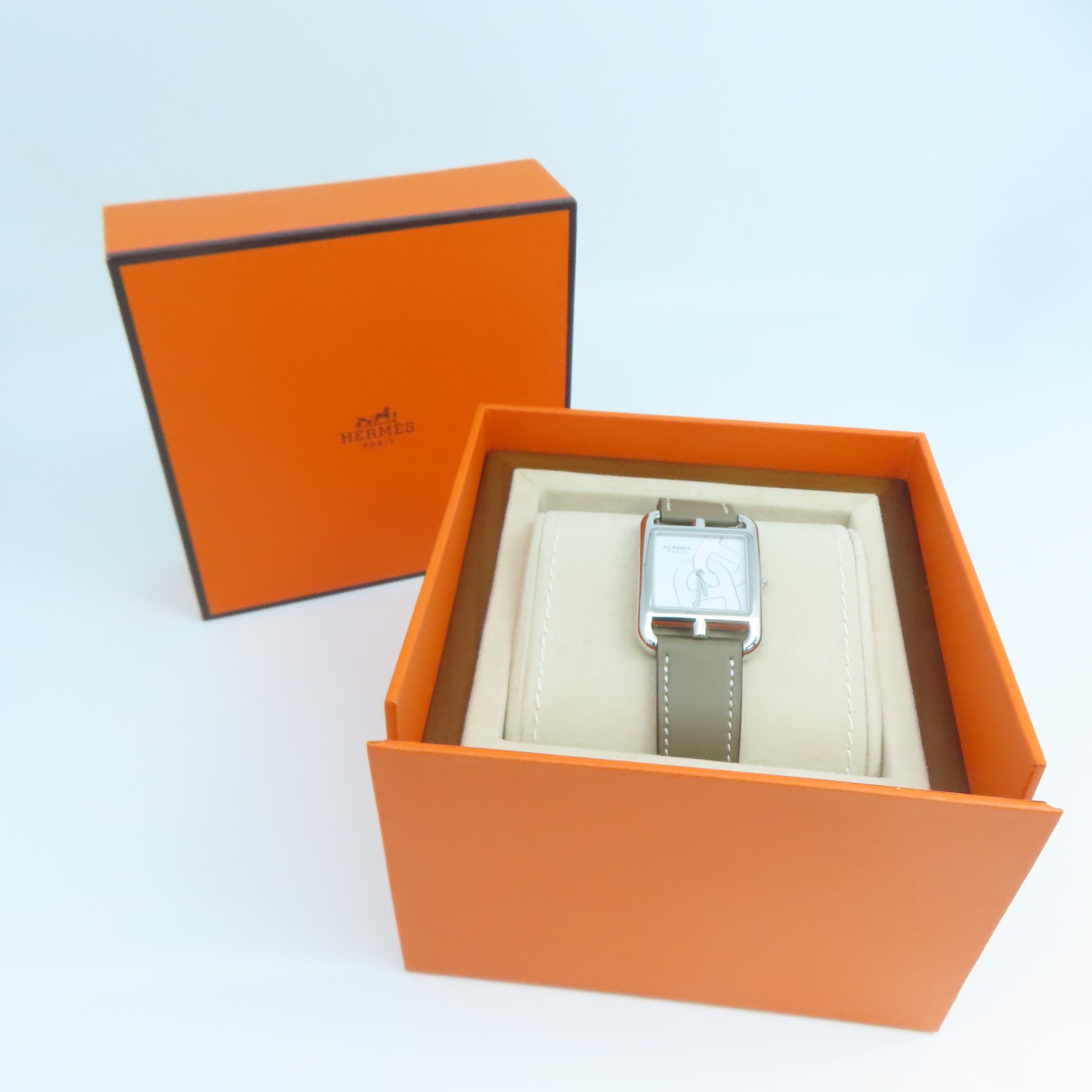 HERMES Cape Cod Watch不鏽鋼/Swift皮革帶手錶石英機芯大象灰