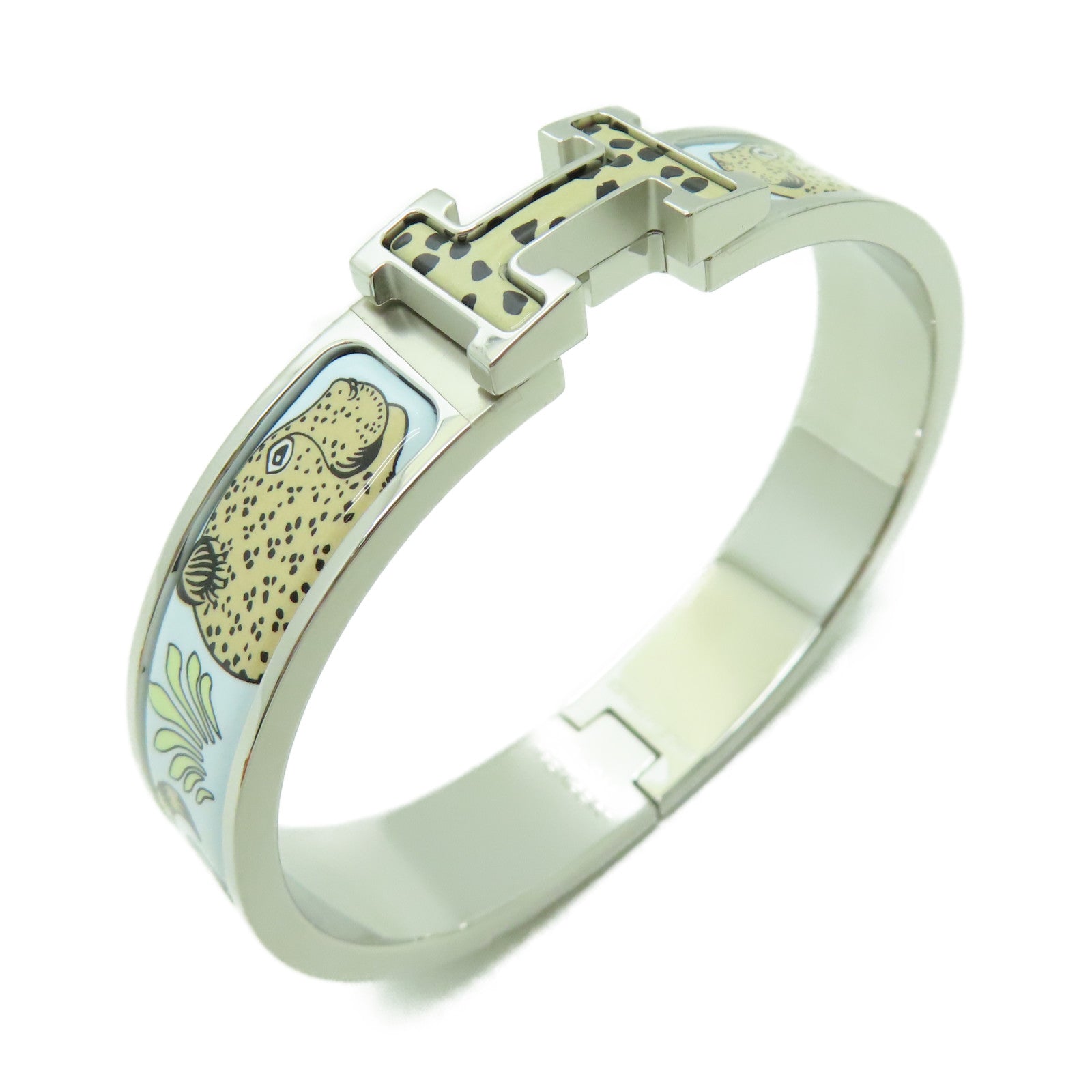 HERMES 金屬/琺瑯Clic H Bracelet銀扣手鐲淺藍色/彩色