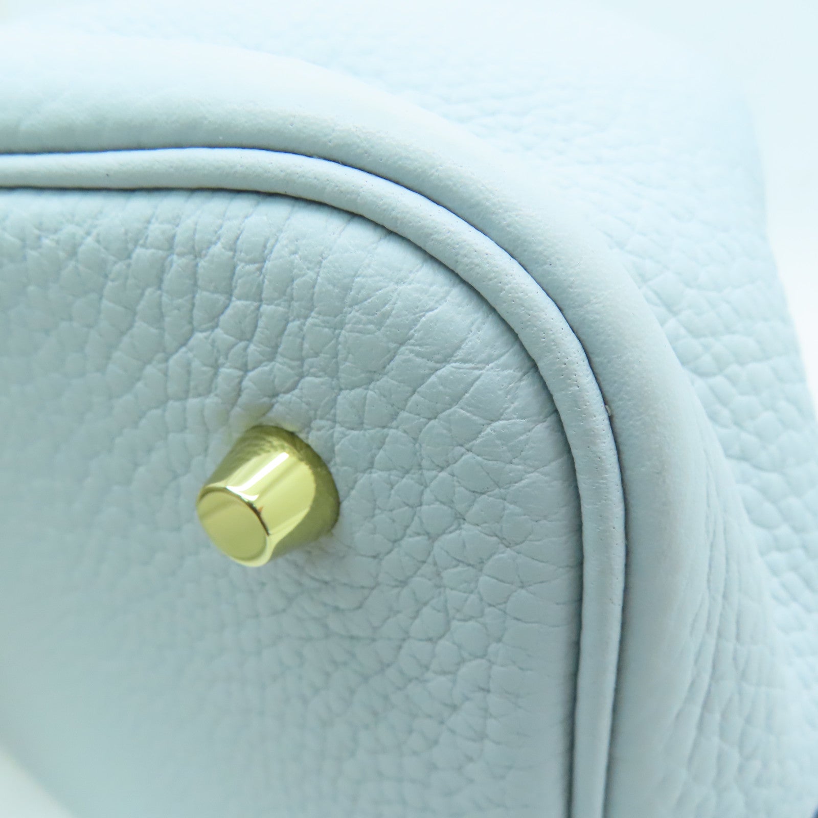 HERMES Clemence皮革Picotin MM金扣手挽袋Blue Brume/淺藍色