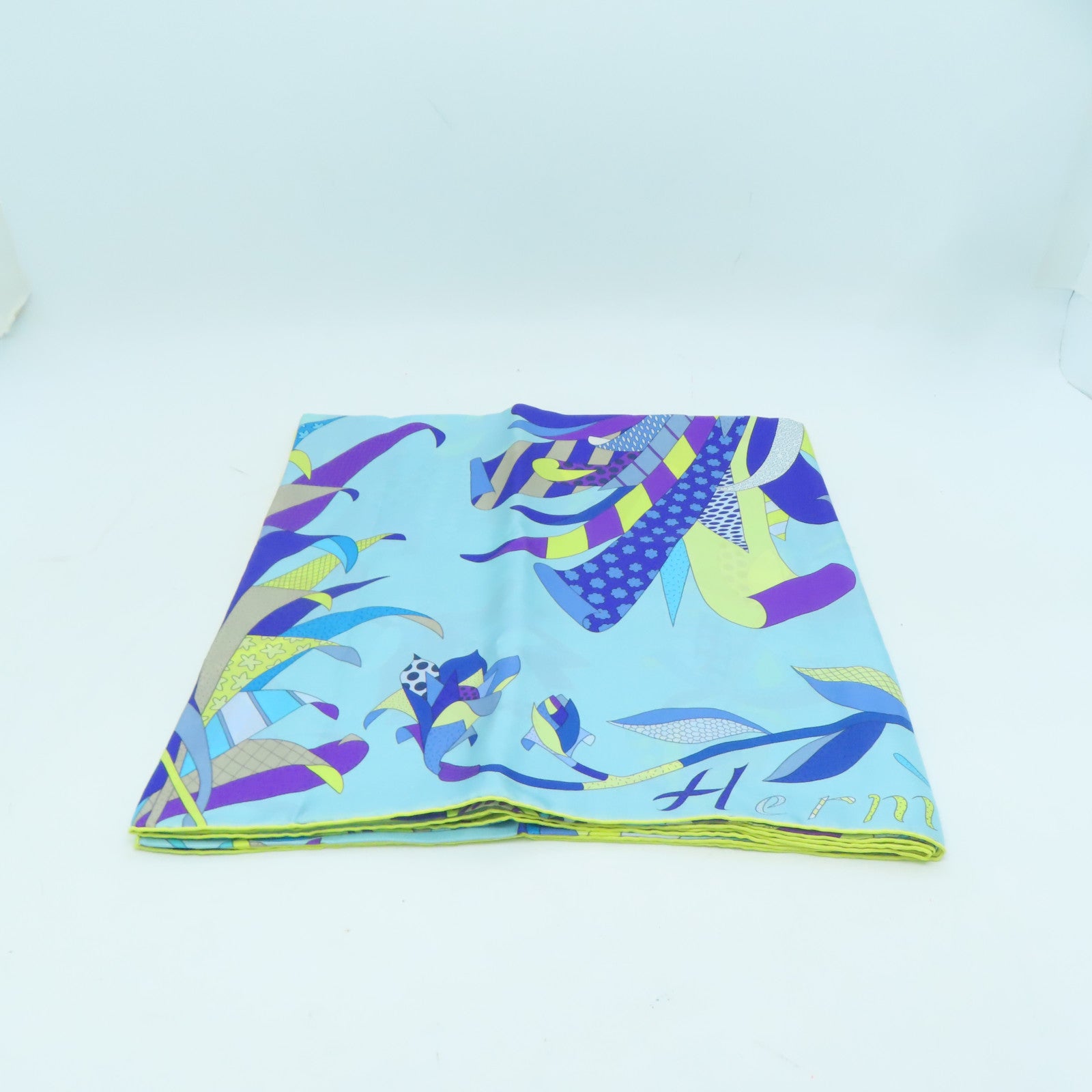 HERMES 絲質Scarf 140x140絲巾藍色/黃色
