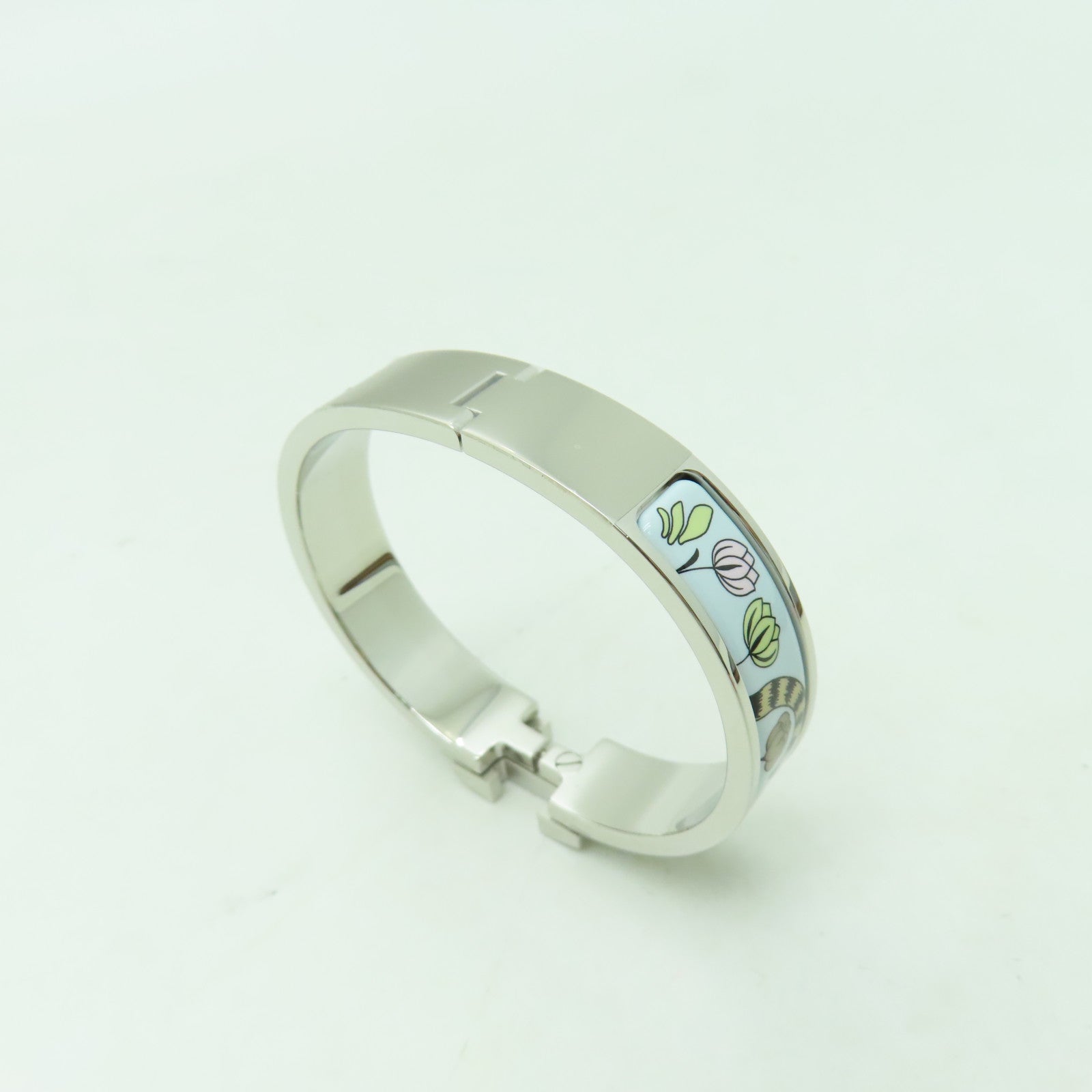 HERMES 金屬/琺瑯Clic H Bracelet銀扣手鐲淺藍色/彩色