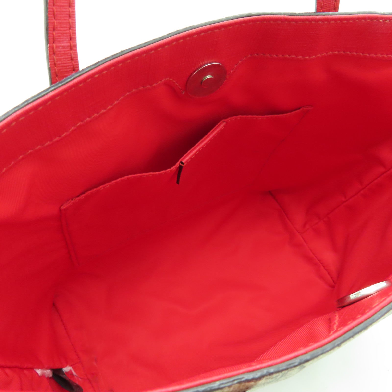 GUCCI 塗層帆布Handbag銀扣手挽袋啡色/紅色