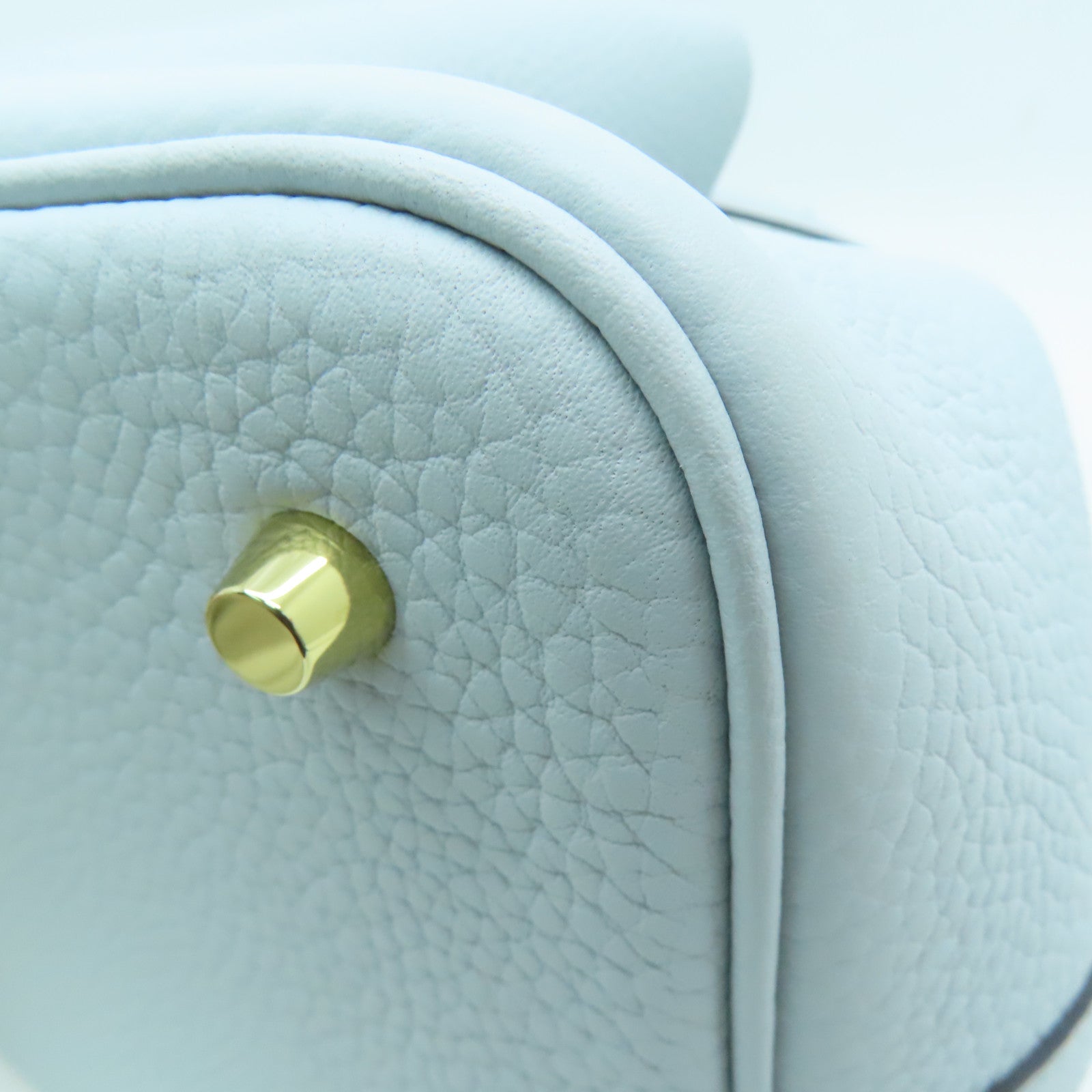 HERMES Clemence皮革Picotin MM金扣手挽袋Blue Brume/淺藍色