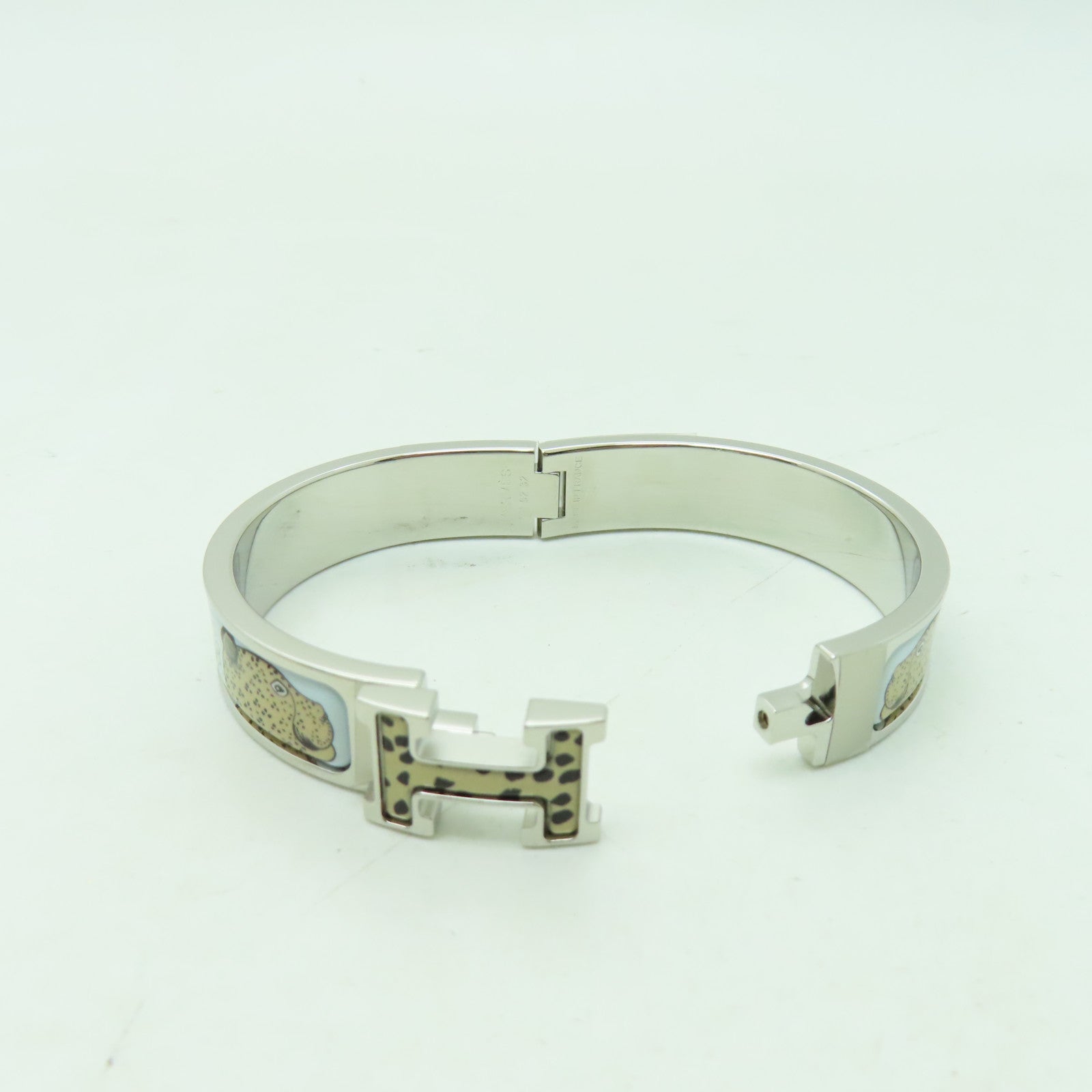 HERMES 金屬/琺瑯Clic H Bracelet銀扣手鐲淺藍色/彩色