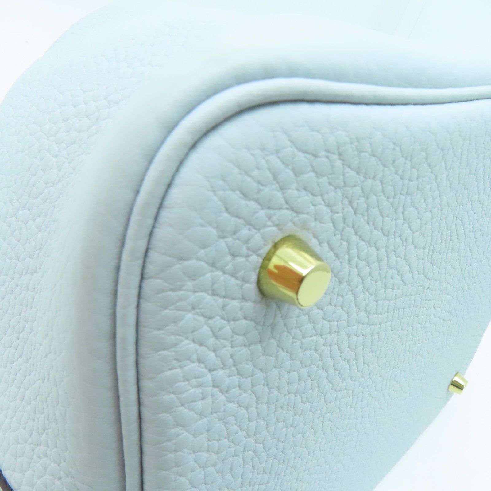 HERMES Clemence皮革Picotin MM金扣手挽袋Blue Brume/淺藍色