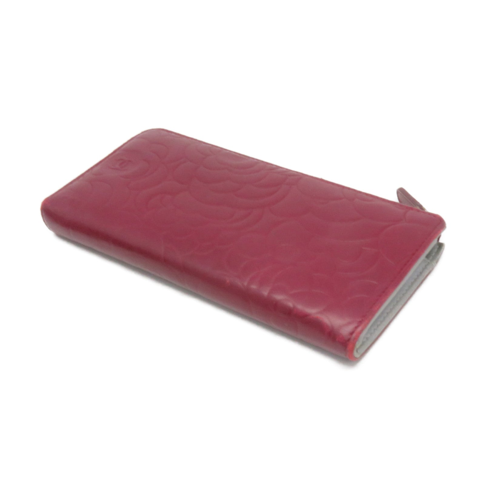 CHANEL sheepskin leather Long Wallet silver buckle long wallet red