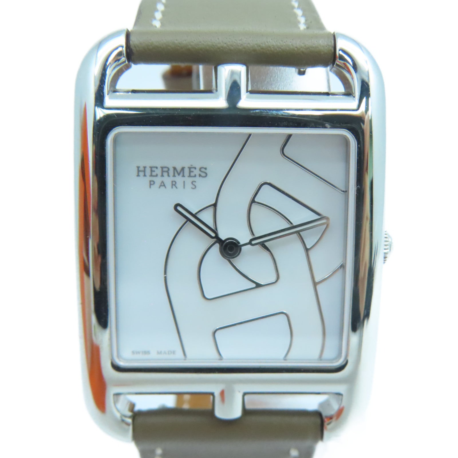 HERMES Cape Cod Watch不鏽鋼/Swift皮革帶手錶石英機芯大象灰