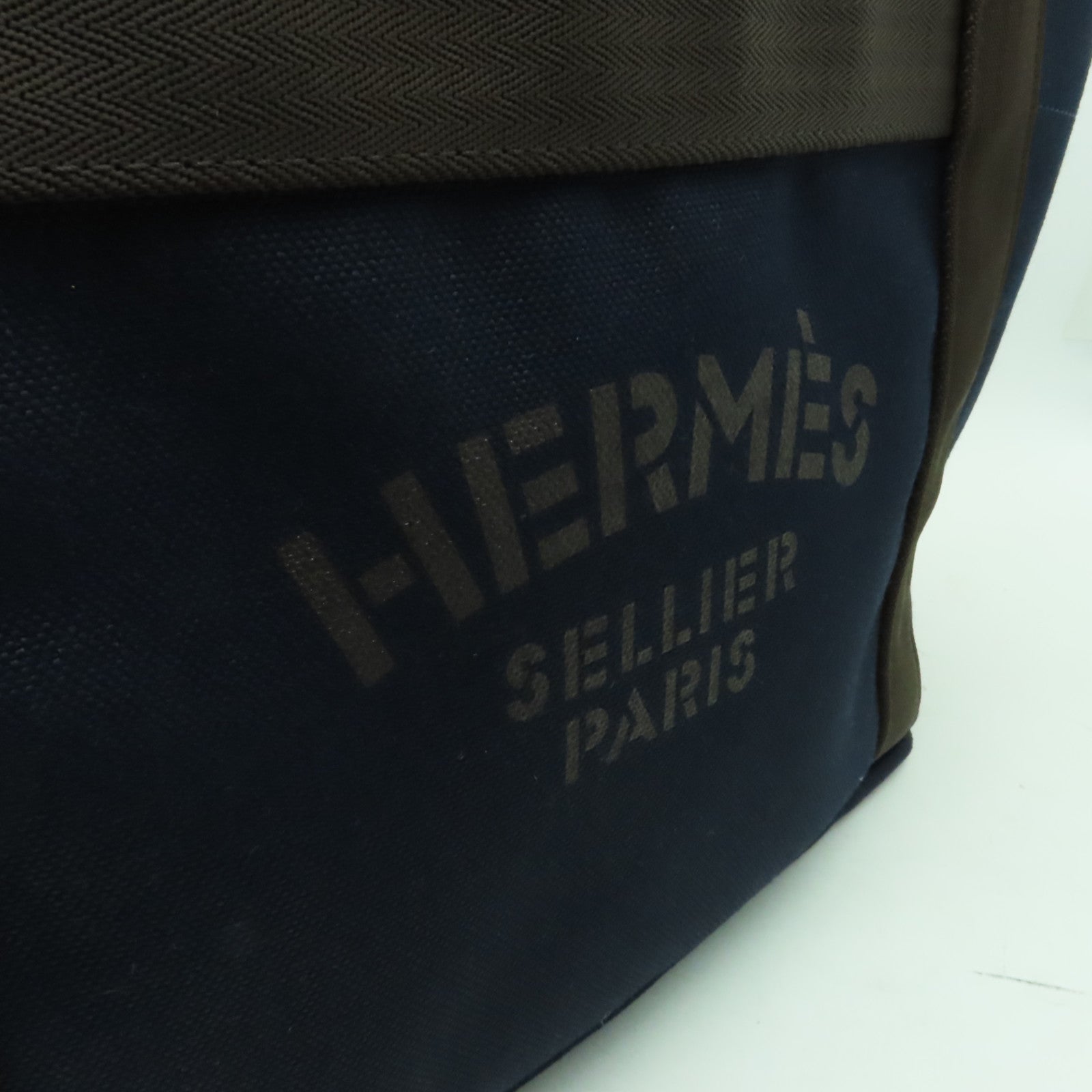 HERMES 帆布Pansage Groom銀扣手挽袋深藍色