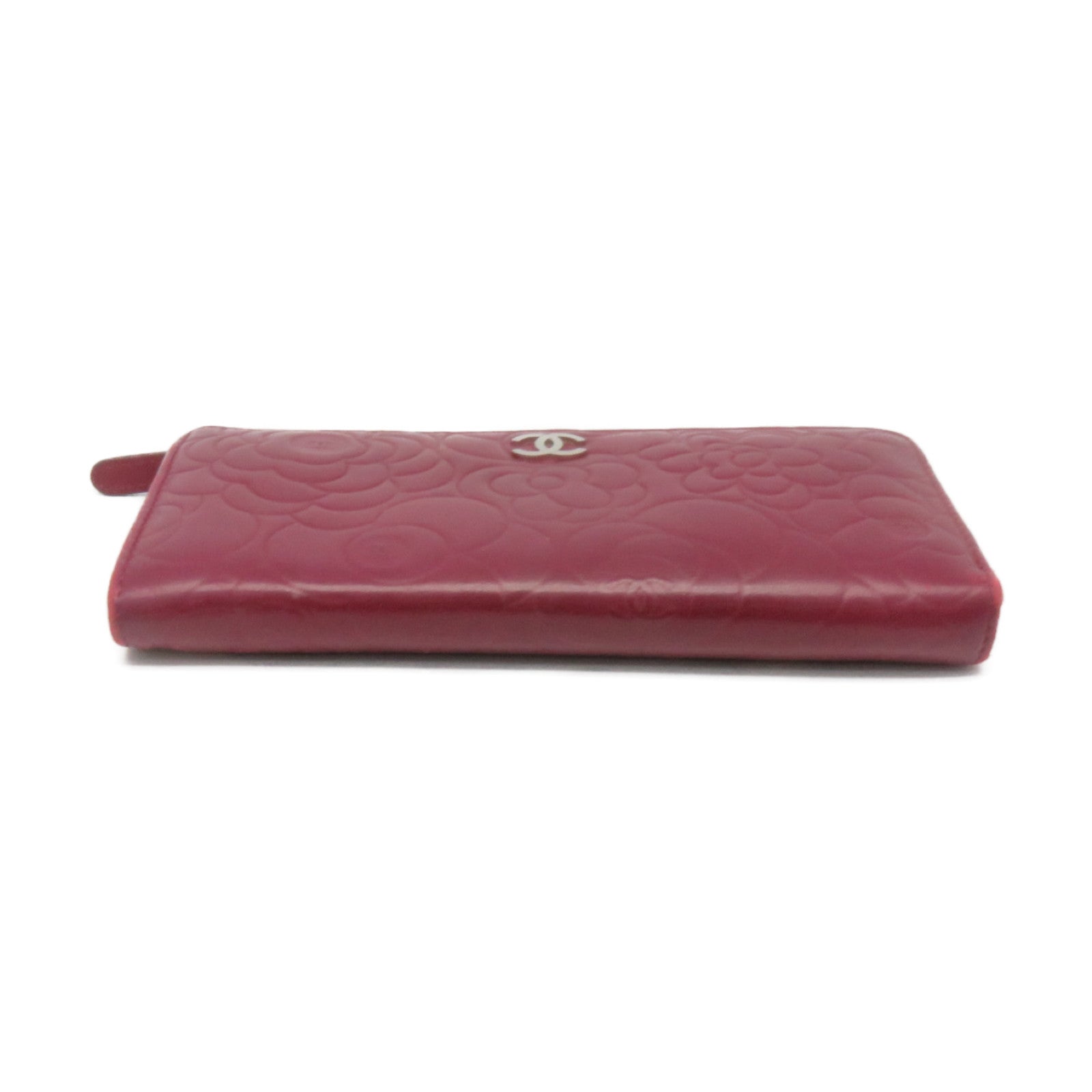 CHANEL sheepskin leather Long Wallet silver buckle long wallet red