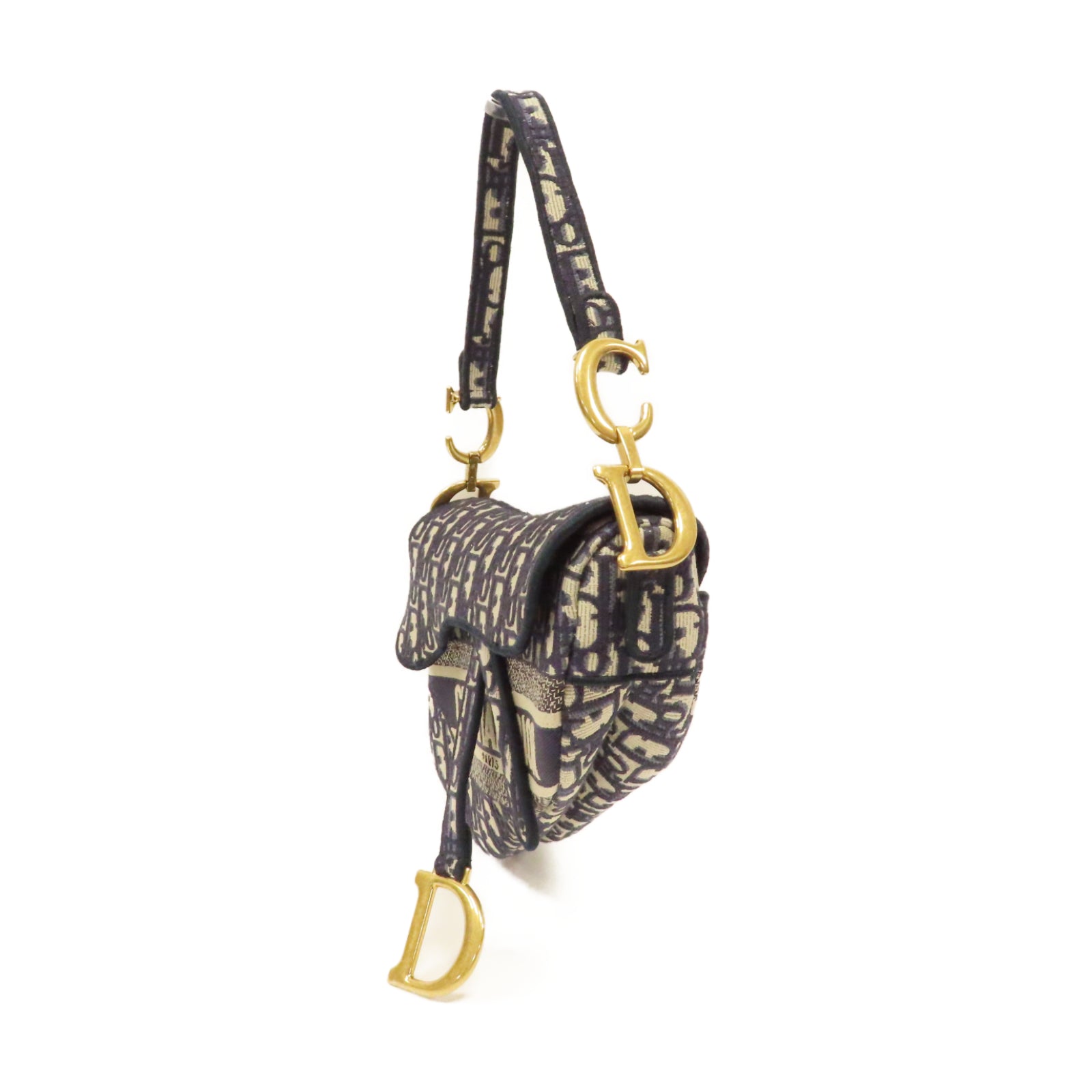 Dior 帆布Saddle金扣肩背袋藍色